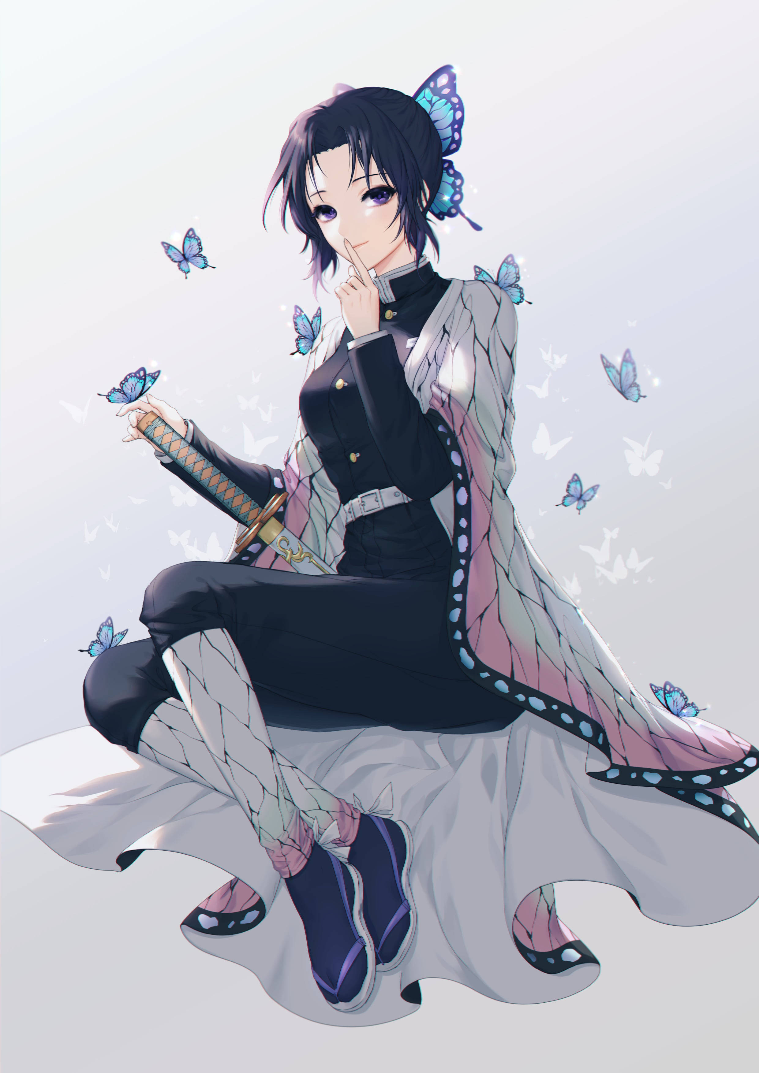 Shinobu Kocho, blue morpho butterflies, anime, 2K Phone Wallpaper