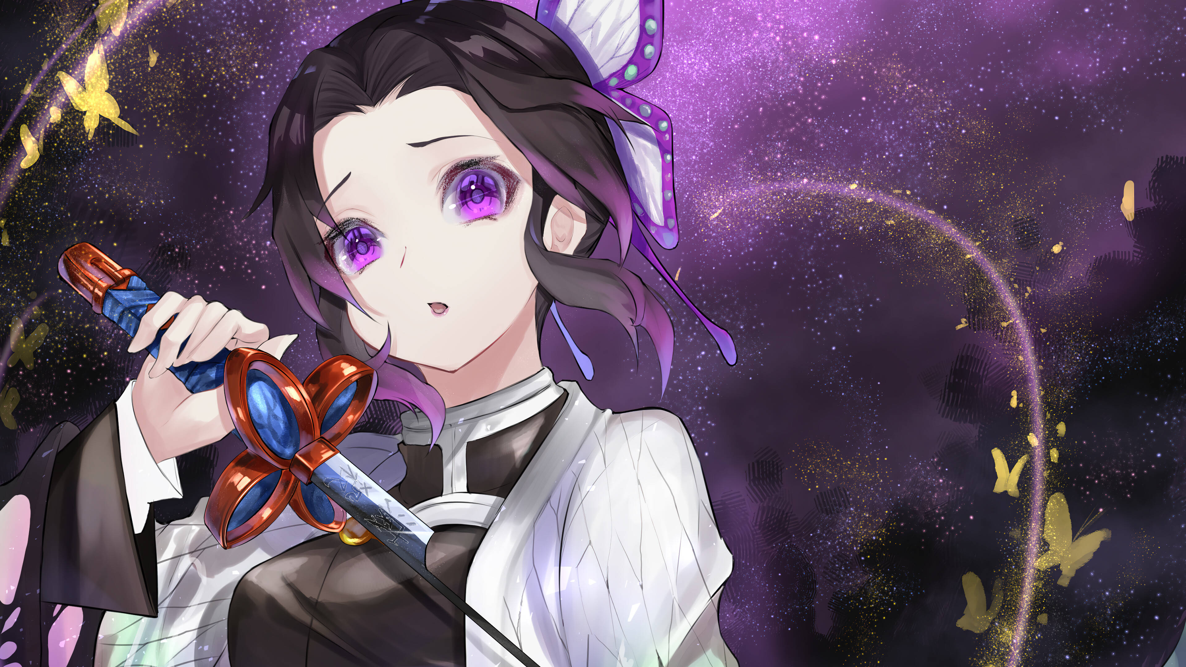 Shinobu Kocho, purple-eyed, butterfly hairpins, 4K Desktop Wallpaper