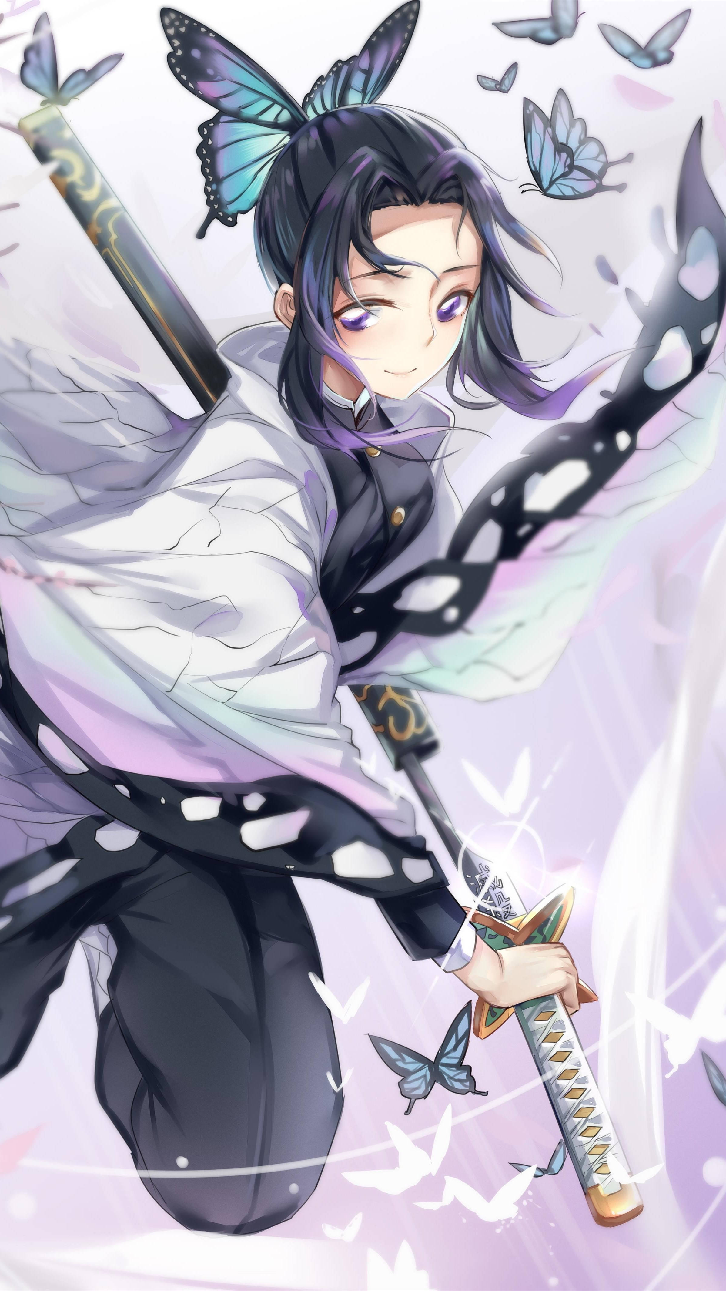 Shinobu Kocho, butterfly wings, sword, 4K Phone Wallpaper