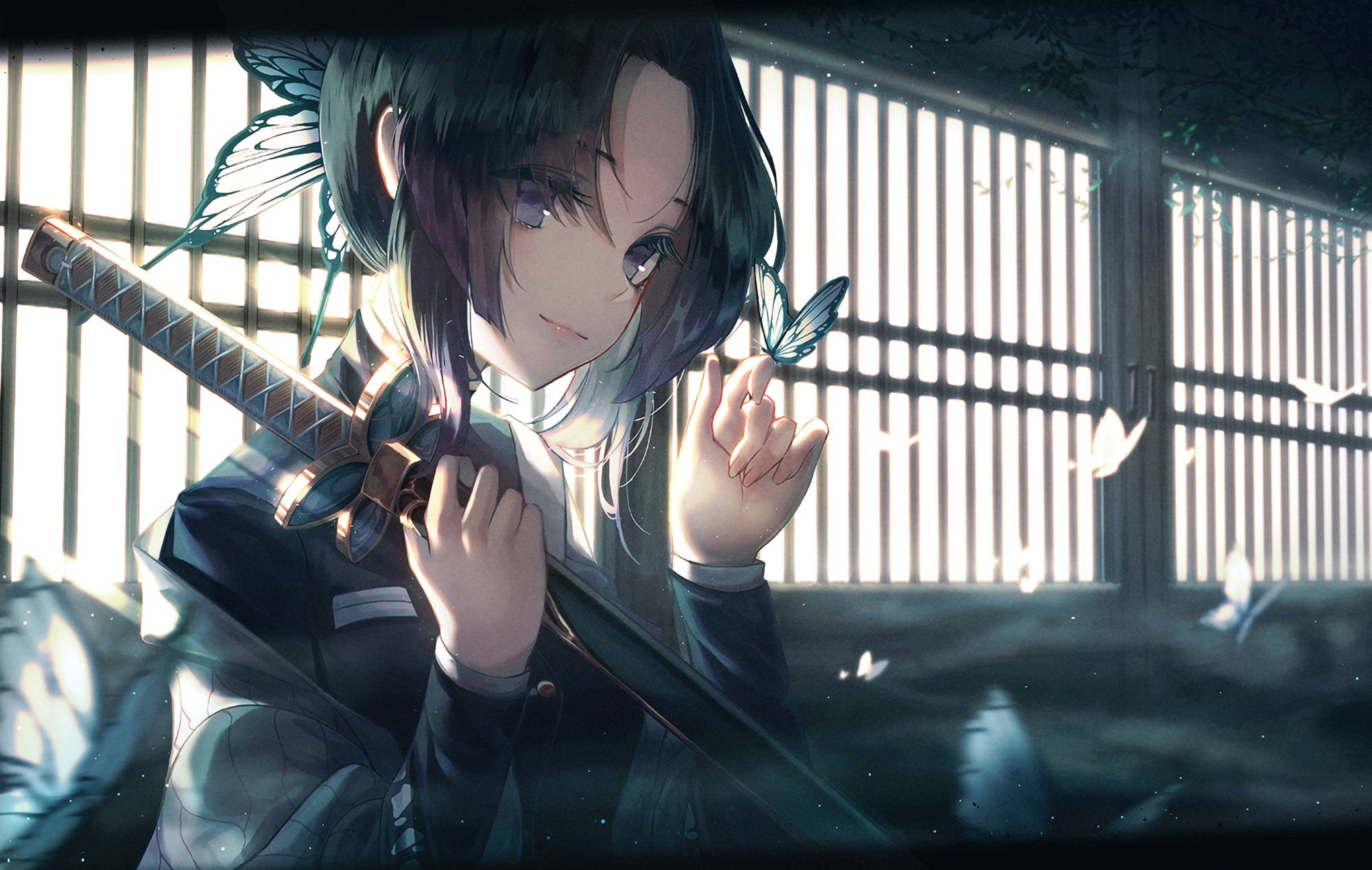 Shinobu Kocho, butterfly, katana, Full HD Desktop Wallpaper