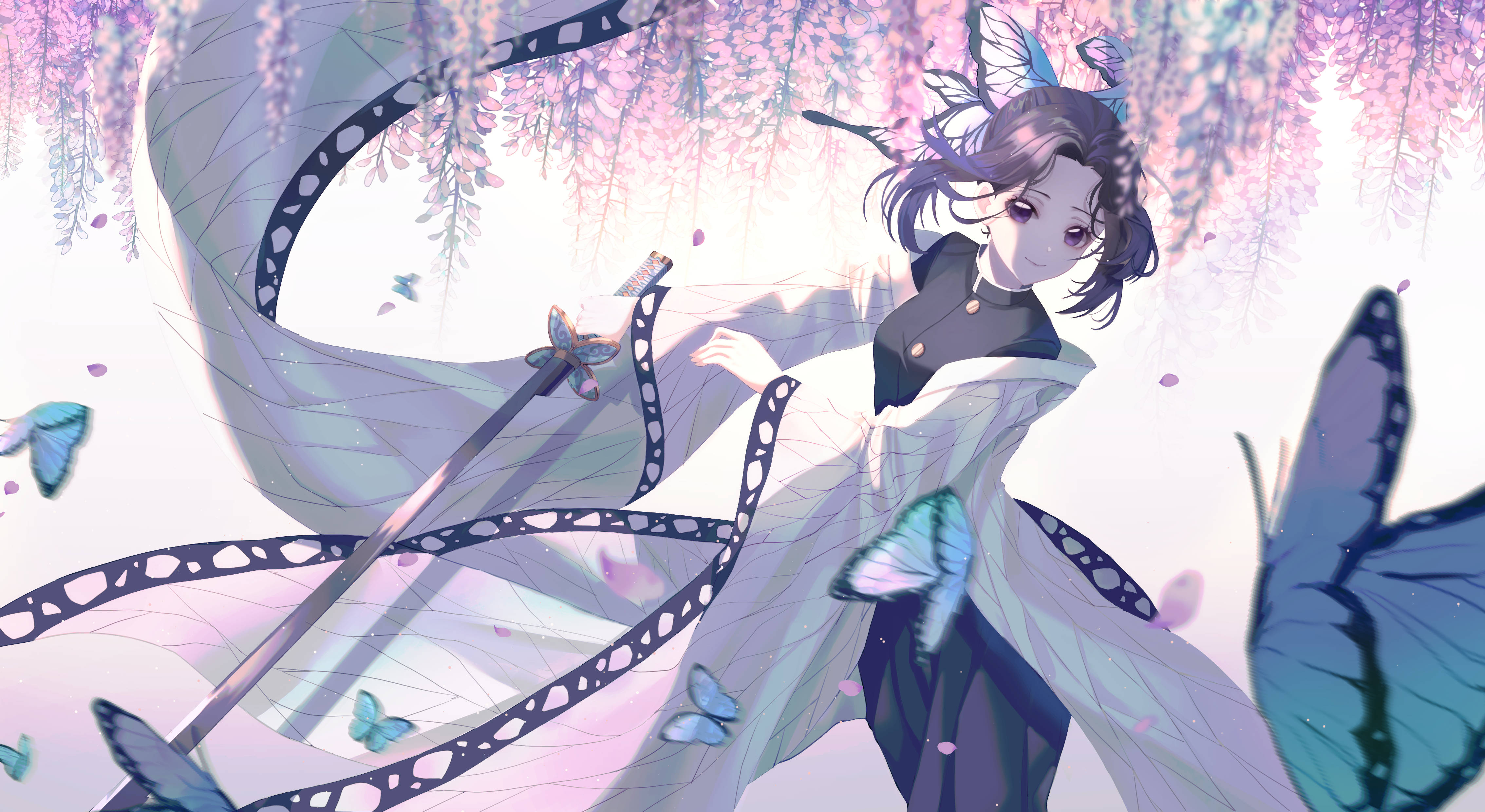 Shinobu, wisteria flowers, butterfly wings, 4K Desktop Wallpaper