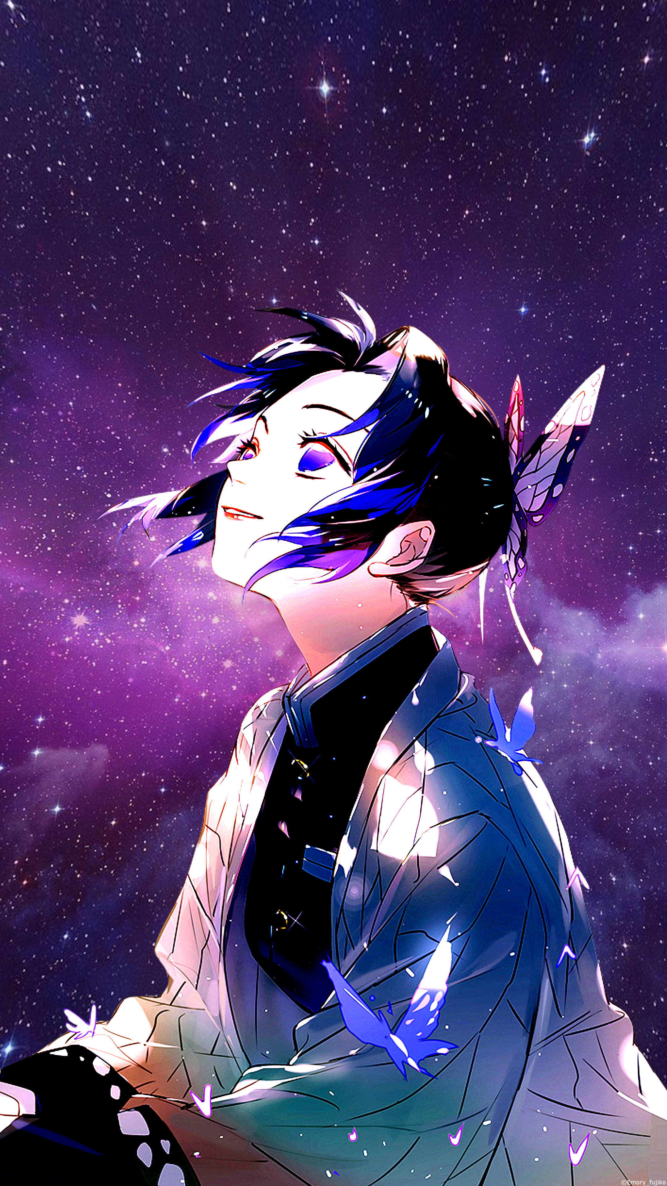 Shinobu, purple aesthetic, blue hair, 4K Phone Wallpaper