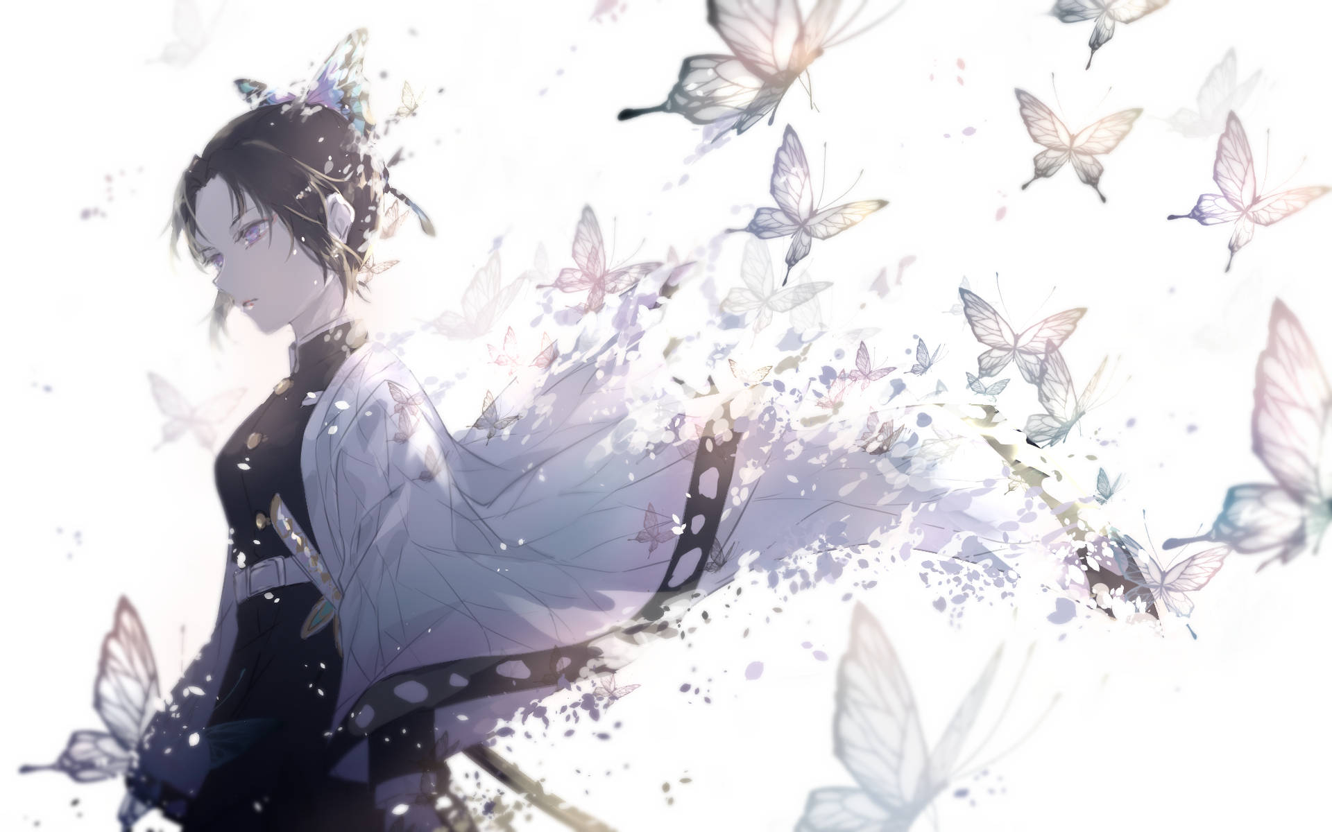 Shinobu, faded butterflies, anime girl, Full HD Desktop Wallpaper