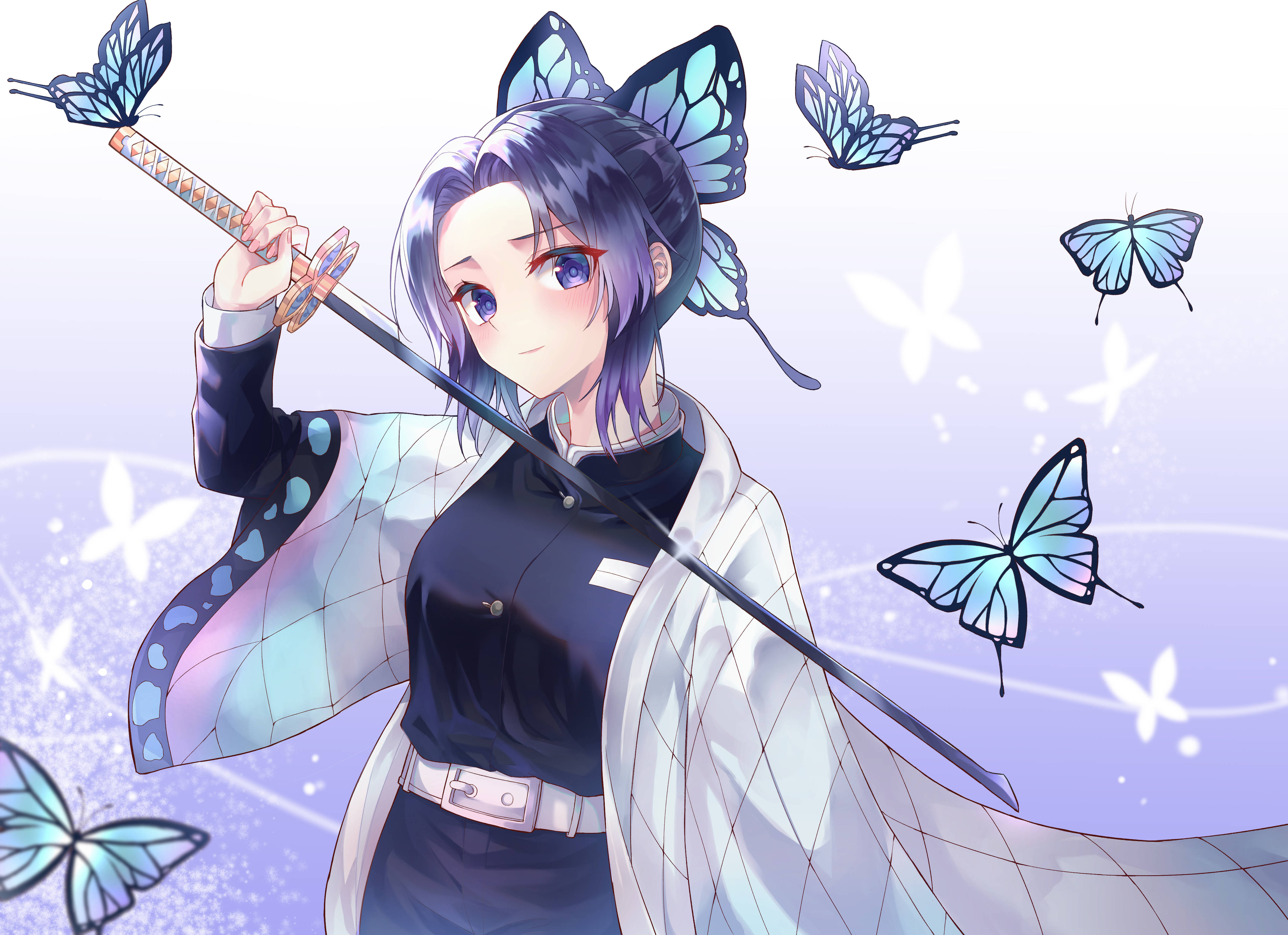 Shinobu, butterfly-themed hair, butterfly-themed cloak, 4K Desktop Wallpaper