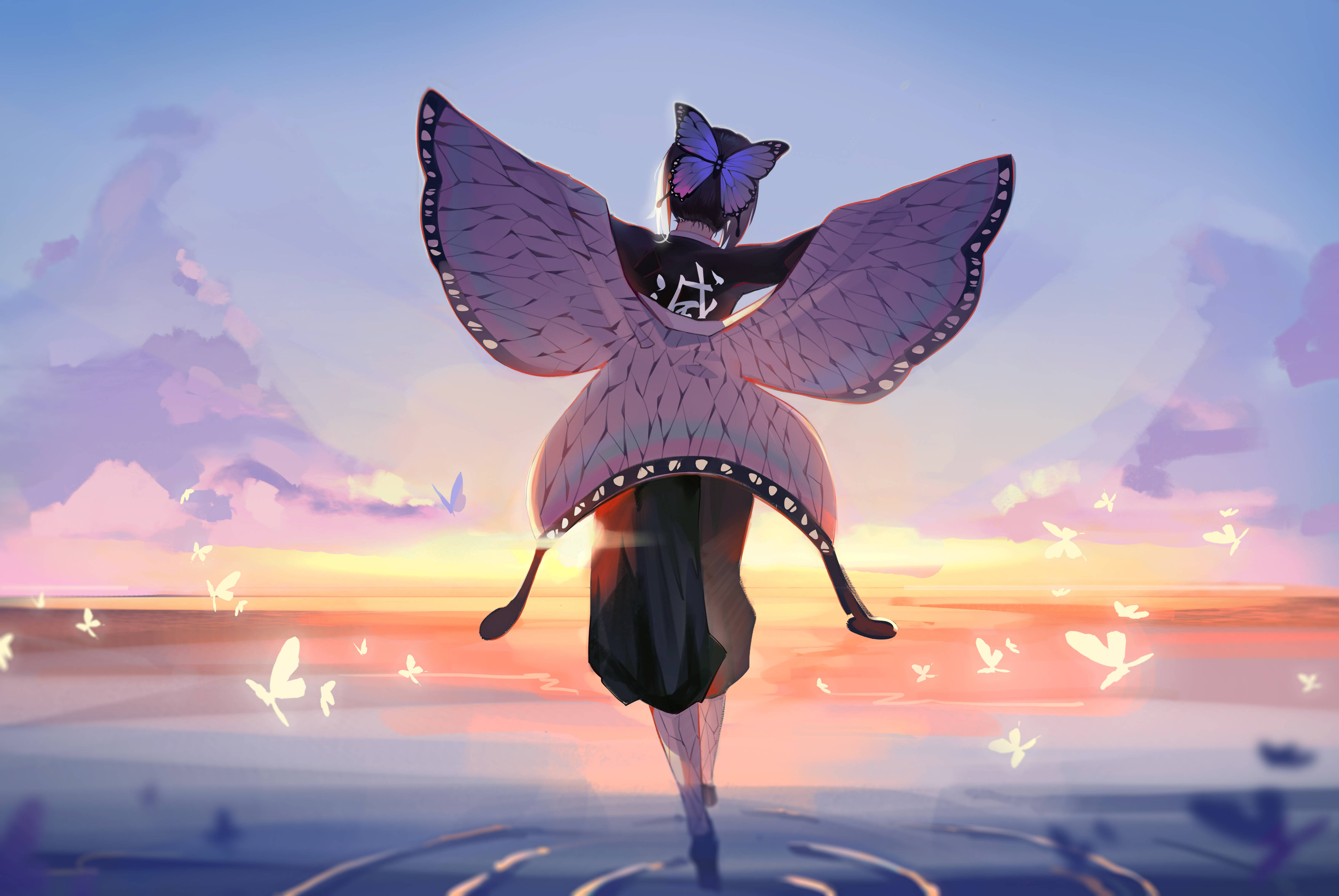 Shinobu, butterfly wings, sunset, 4K Desktop Wallpaper