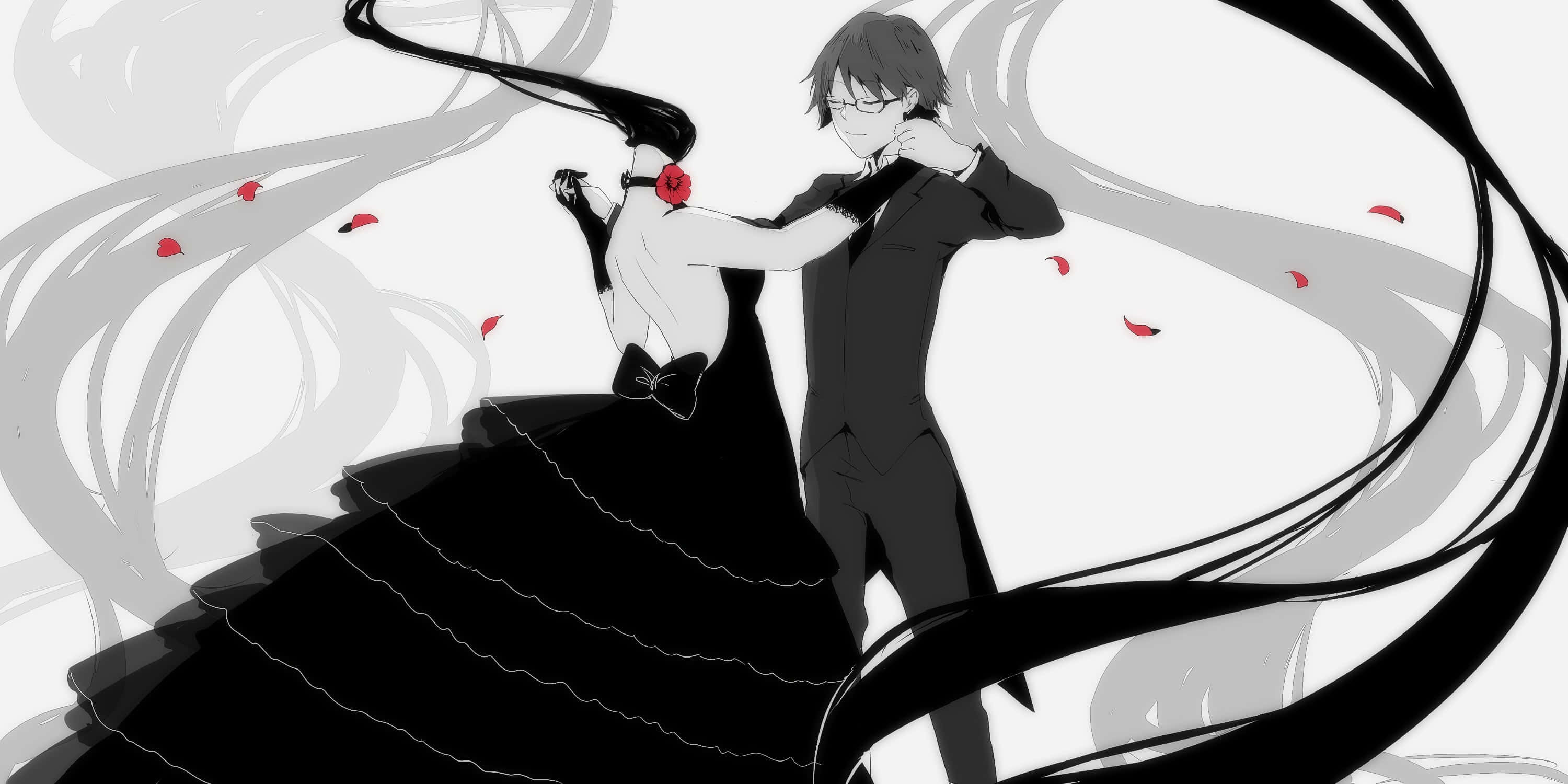 Shinra Kishitani, black and white, anime couple, 2K Desktop Wallpaper