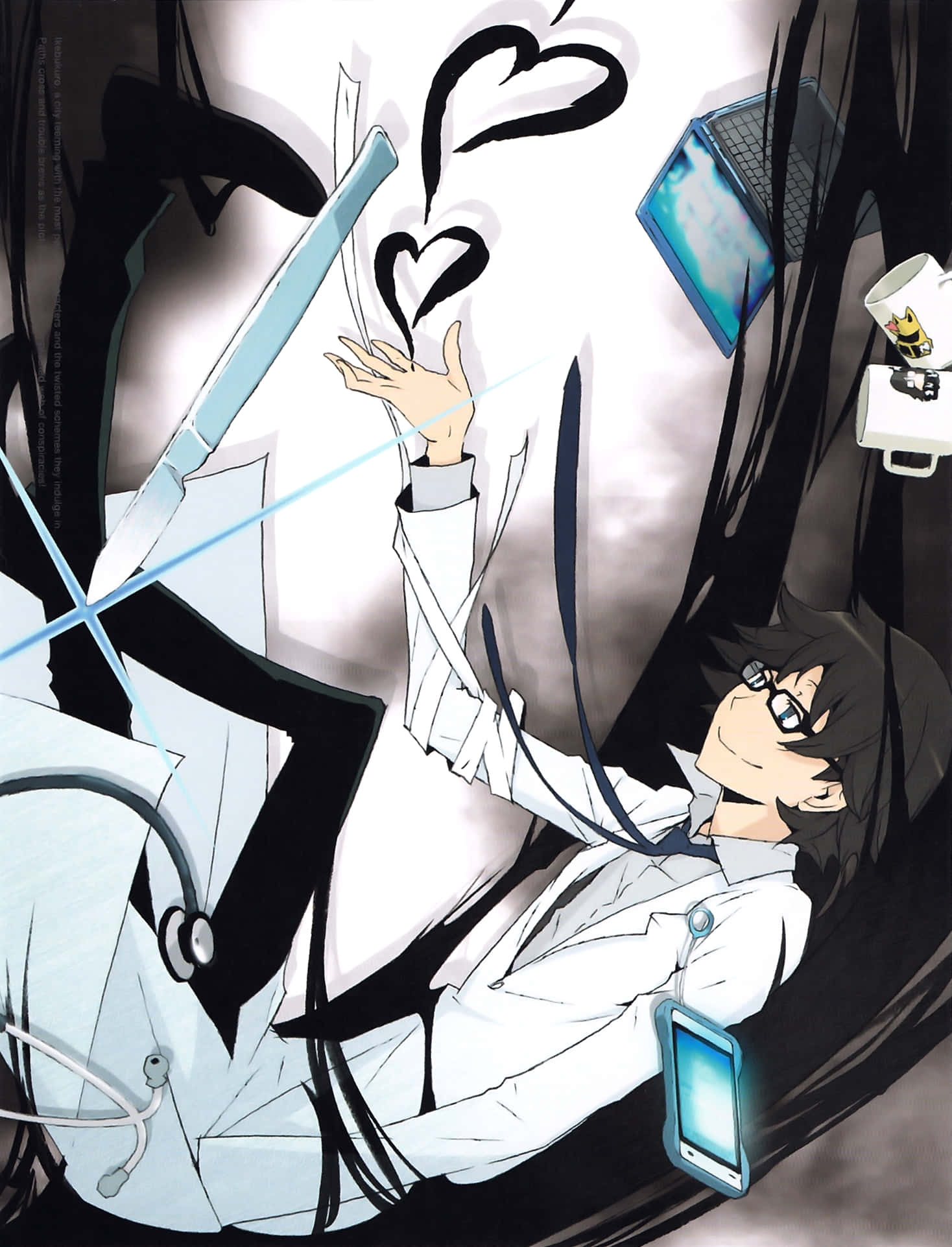 Shinra Kishitani, white coat, glowing hearts, Full HD Phone Wallpaper