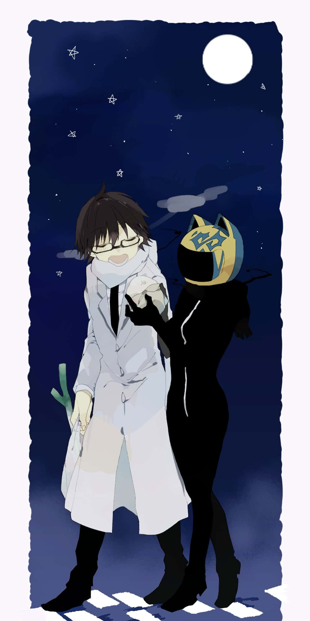 Shinra Kishitani, starry night sky, full moon, Full HD Phone Wallpaper