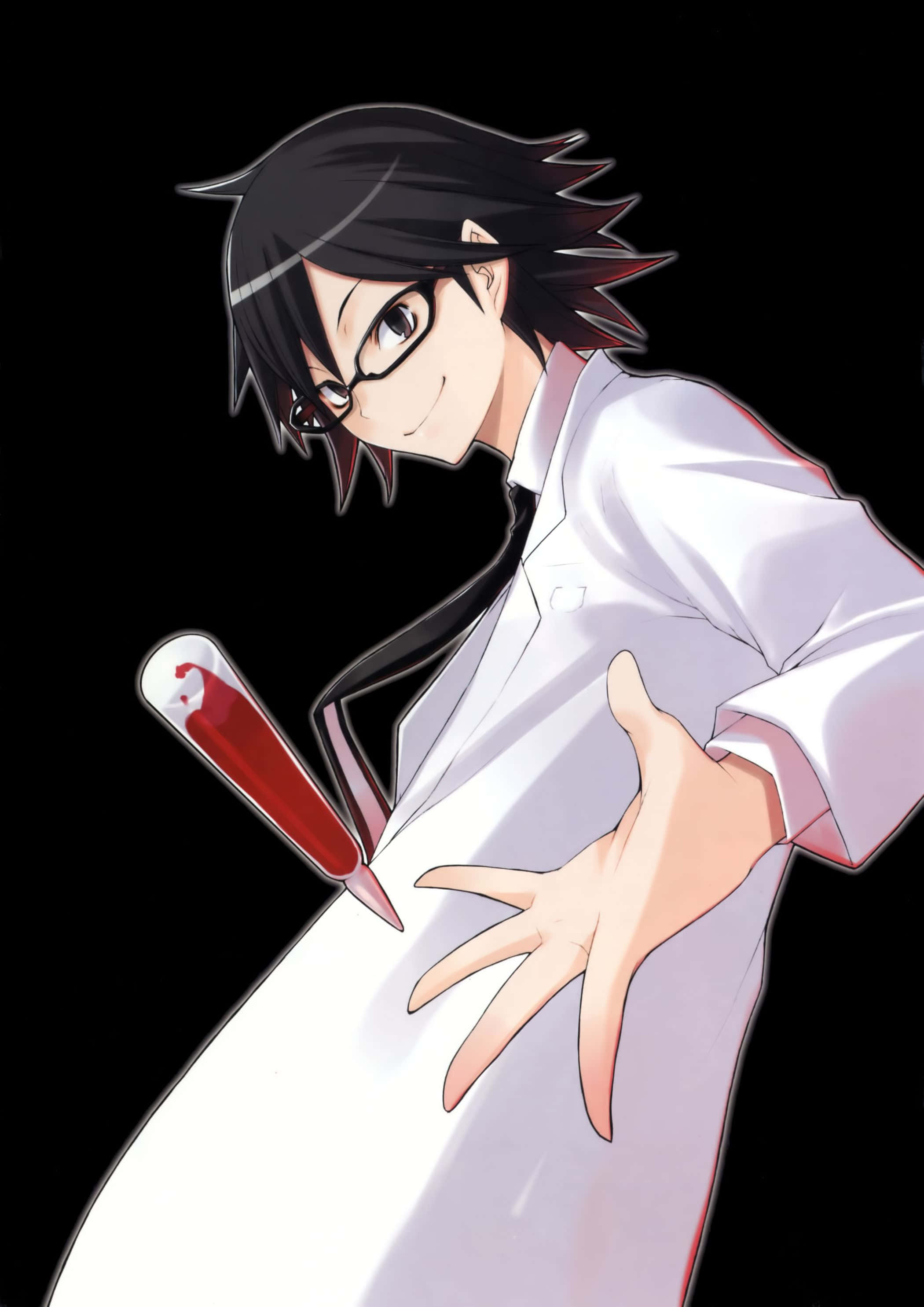 Shinra Kishitani, white lab coat, test tube, 2K Phone Wallpaper