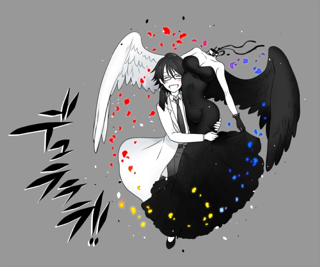 Shinra Kishitani, white wings, black dress, SD Desktop Wallpaper