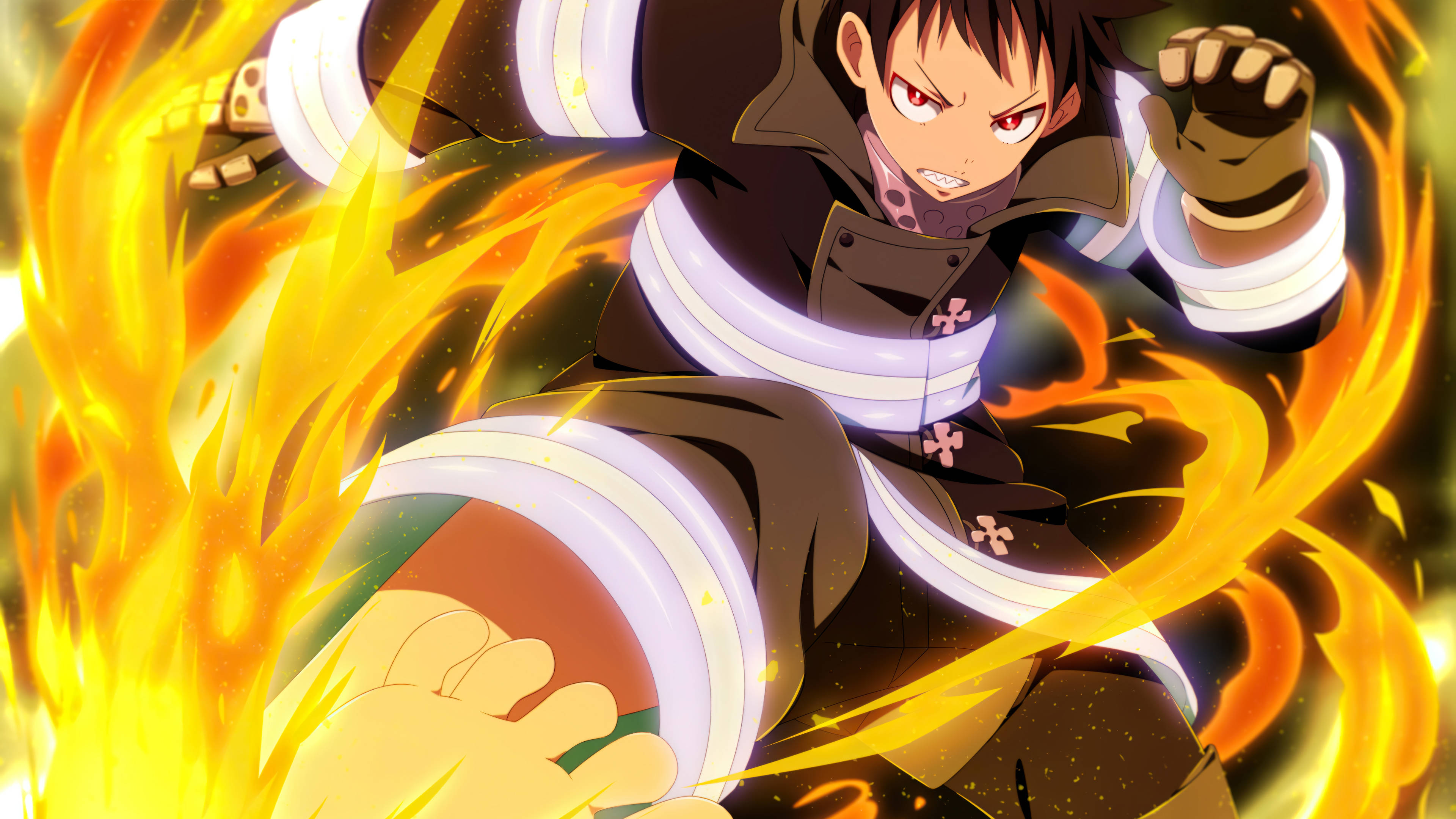 Shinra Kusakabe, anime firefighter, fiery blast, 4K Desktop Wallpaper