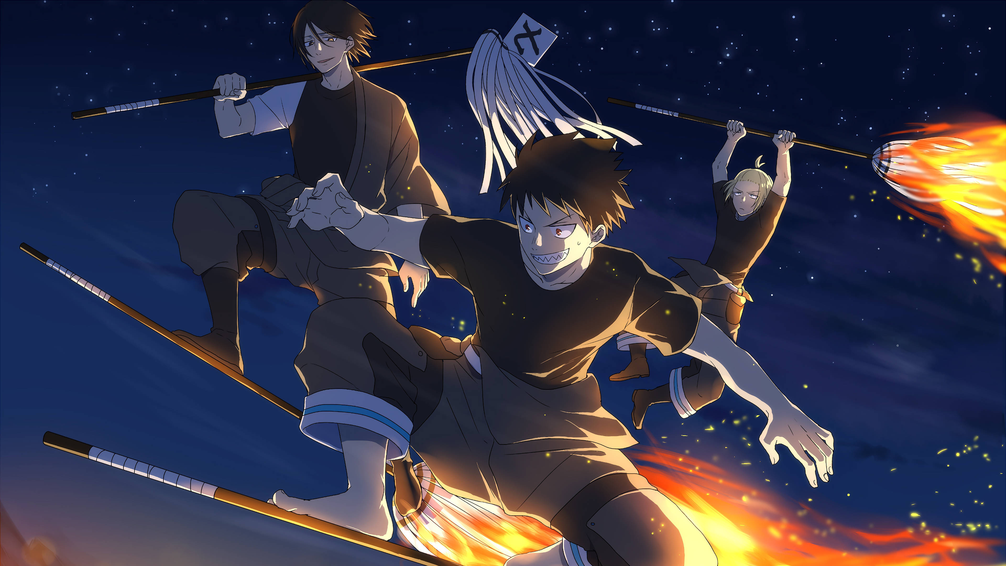Shinra Kusakabe, team, starry night sky, 4K Desktop Wallpaper
