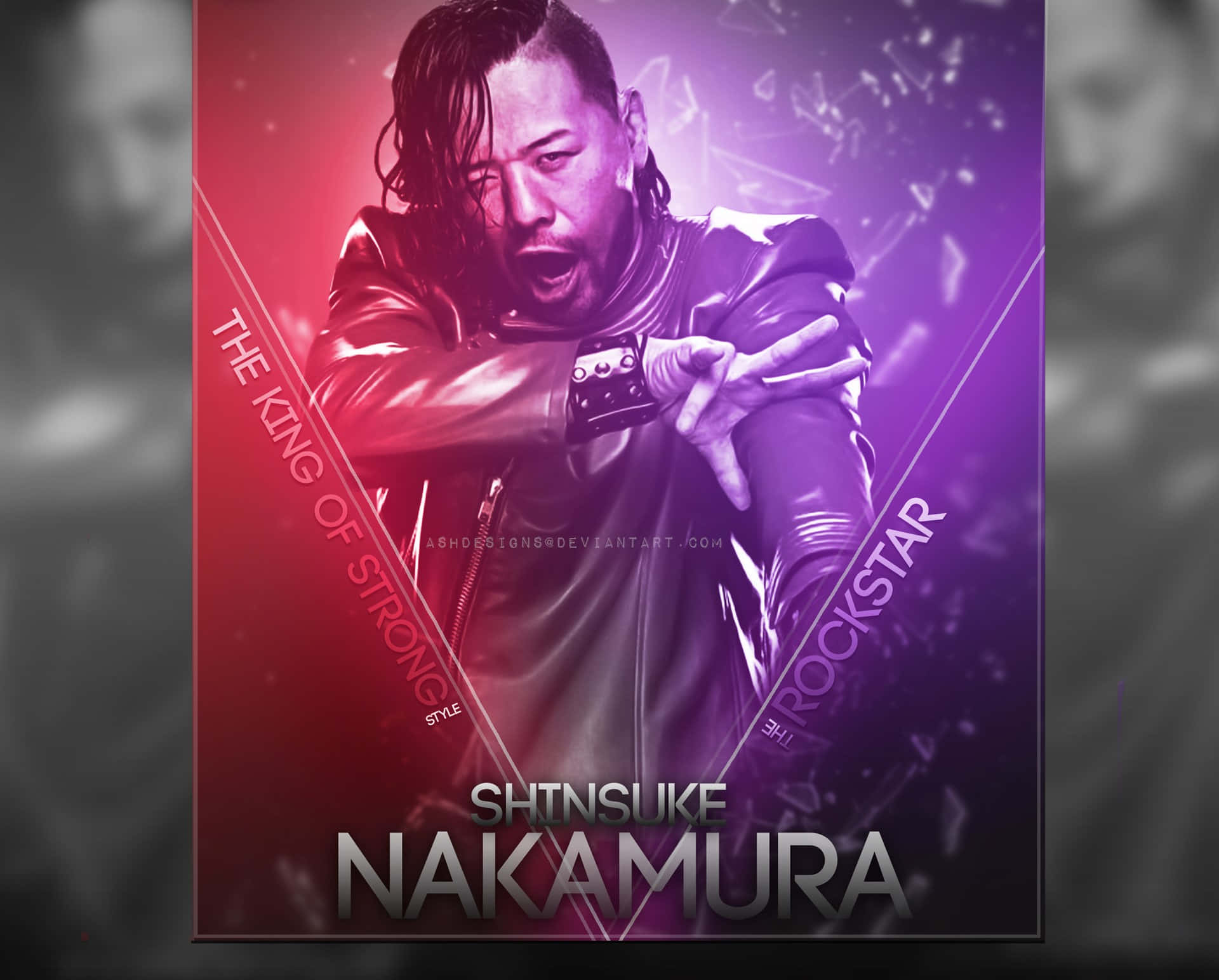 Shinsuke Nakamura, leather jacket, vibrant red and purple gradient background, Full HD Desktop Wallpaper