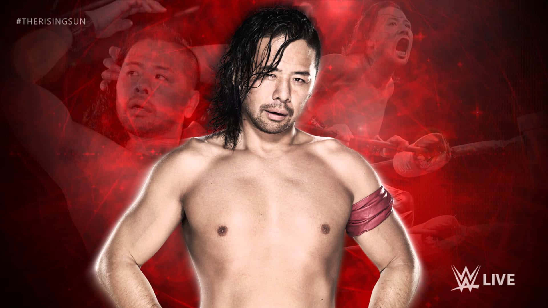 Shinsuke Nakamura, red arm wrap, fiery red background, Full HD Desktop Wallpaper