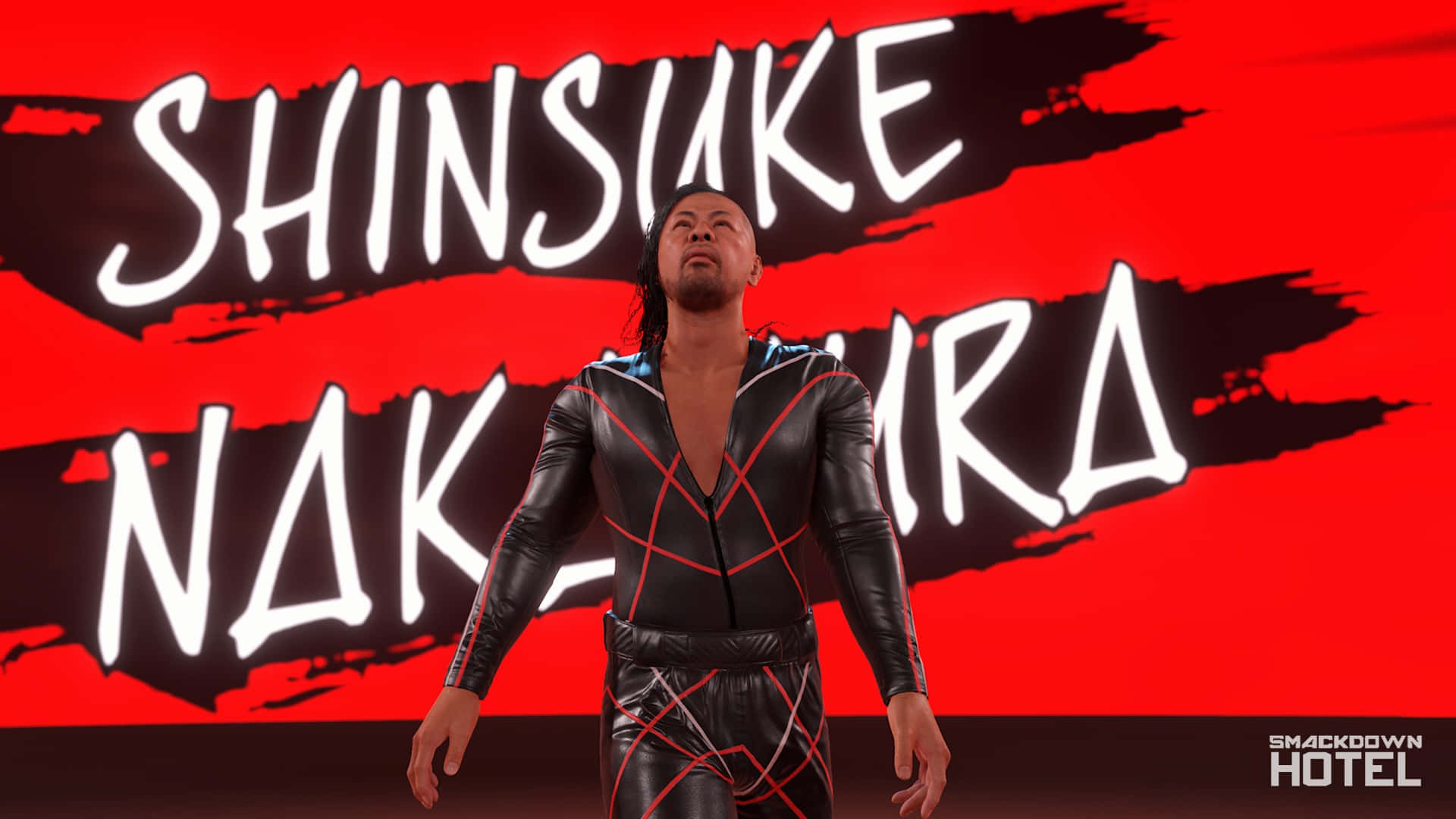 Shinsuke Nakamura, black and red outfit, bold red background, Full HD Desktop Wallpaper