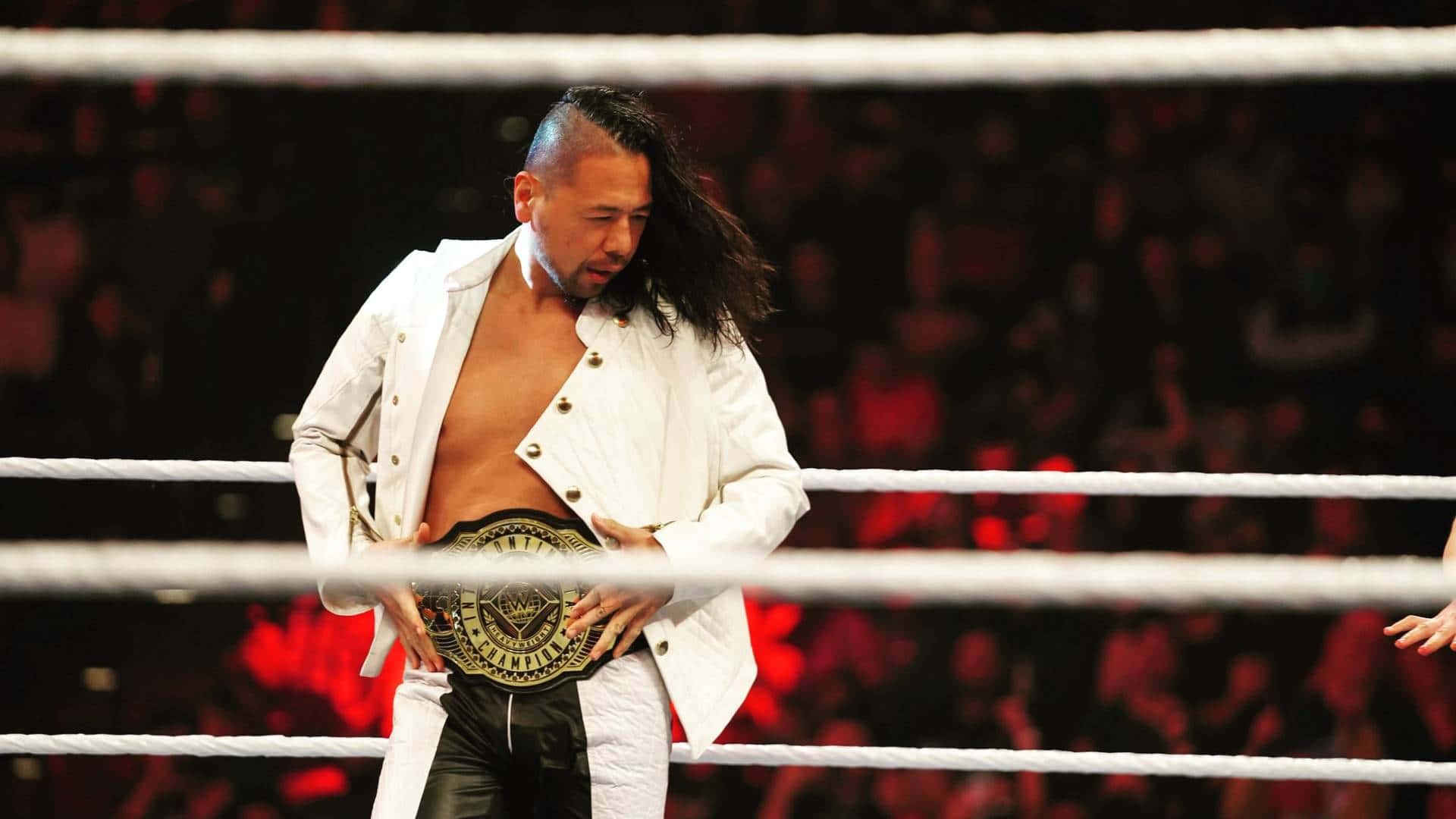 Shinsuke Nakamura, white jacket, championship belt, Full HD Desktop Wallpaper
