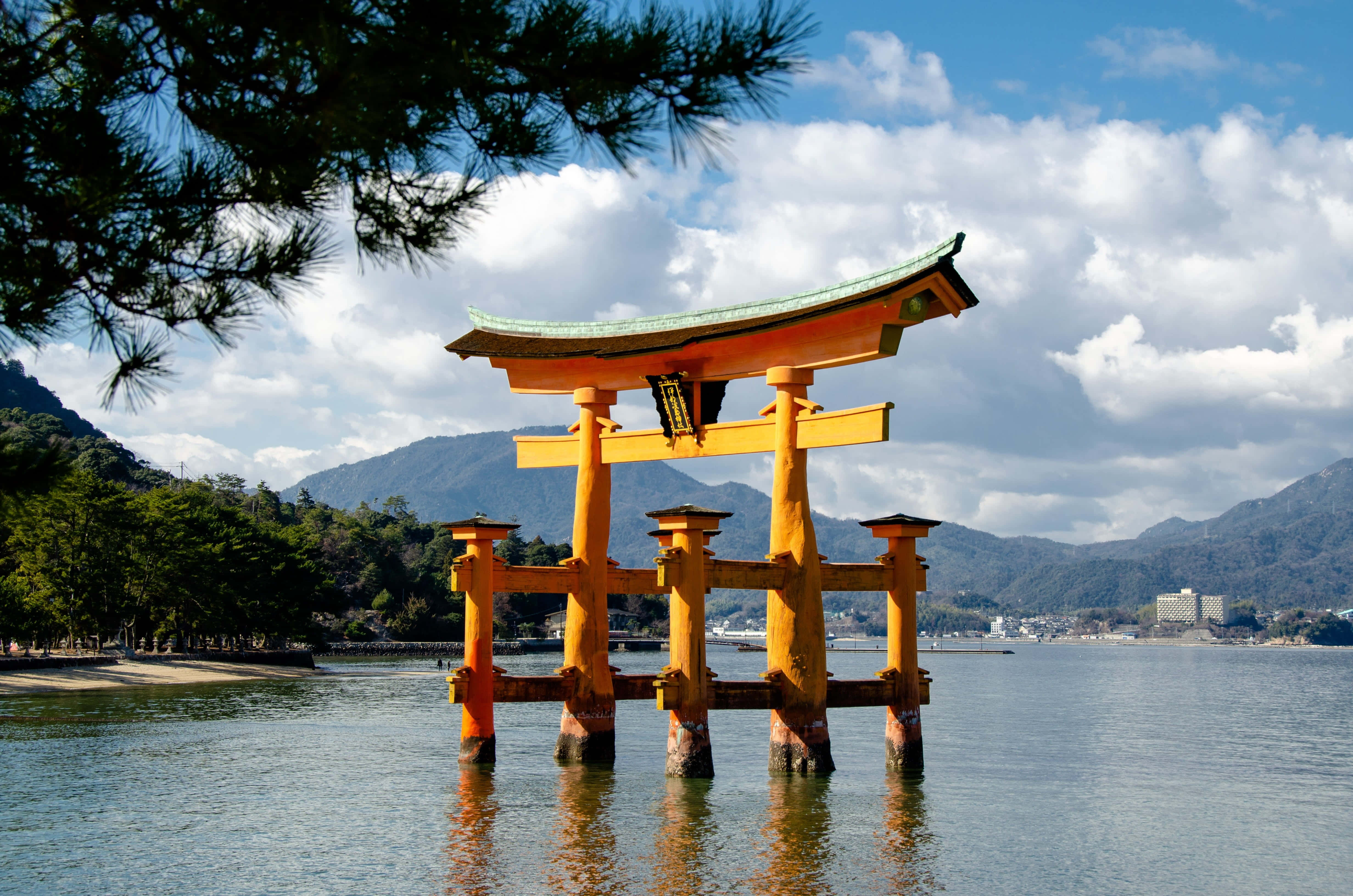 Shinto, torii gate, calm waters, 4K Desktop Wallpaper
