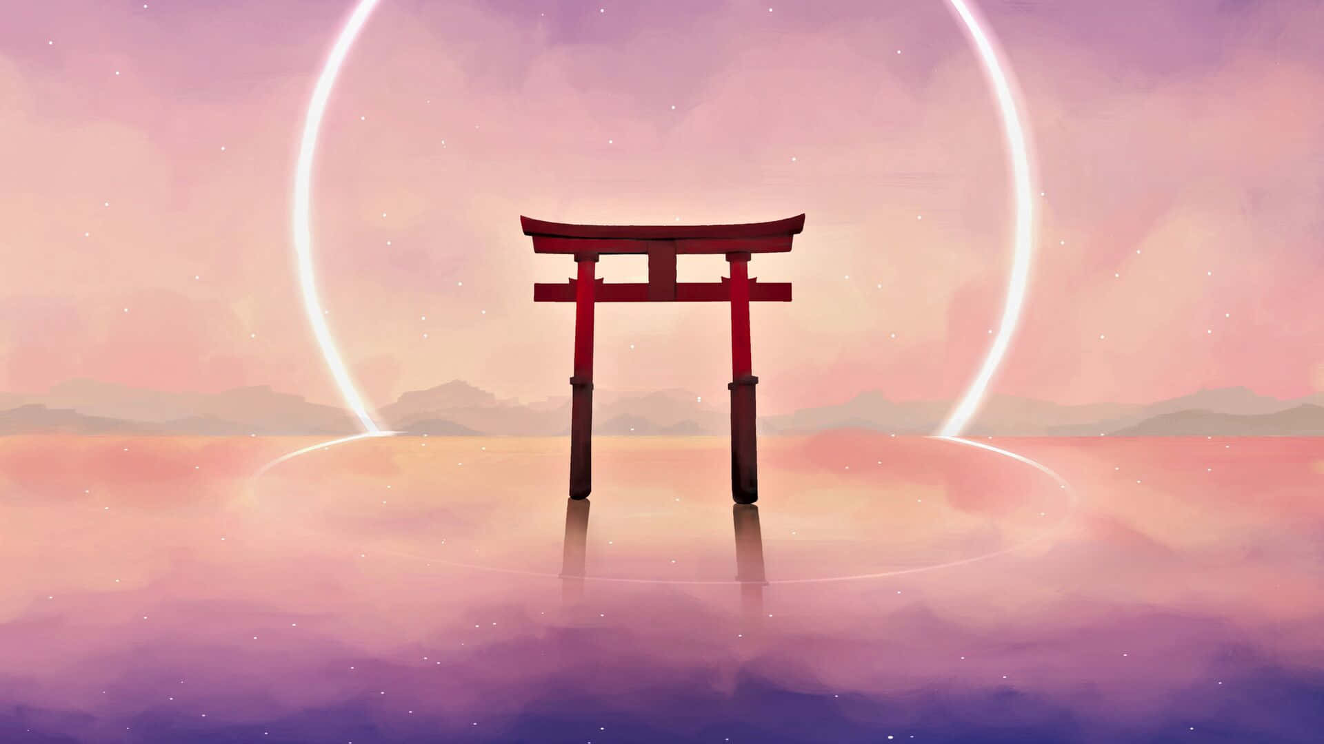 Shinto, torii gate, glowing circular portal, Full HD Desktop Wallpaper