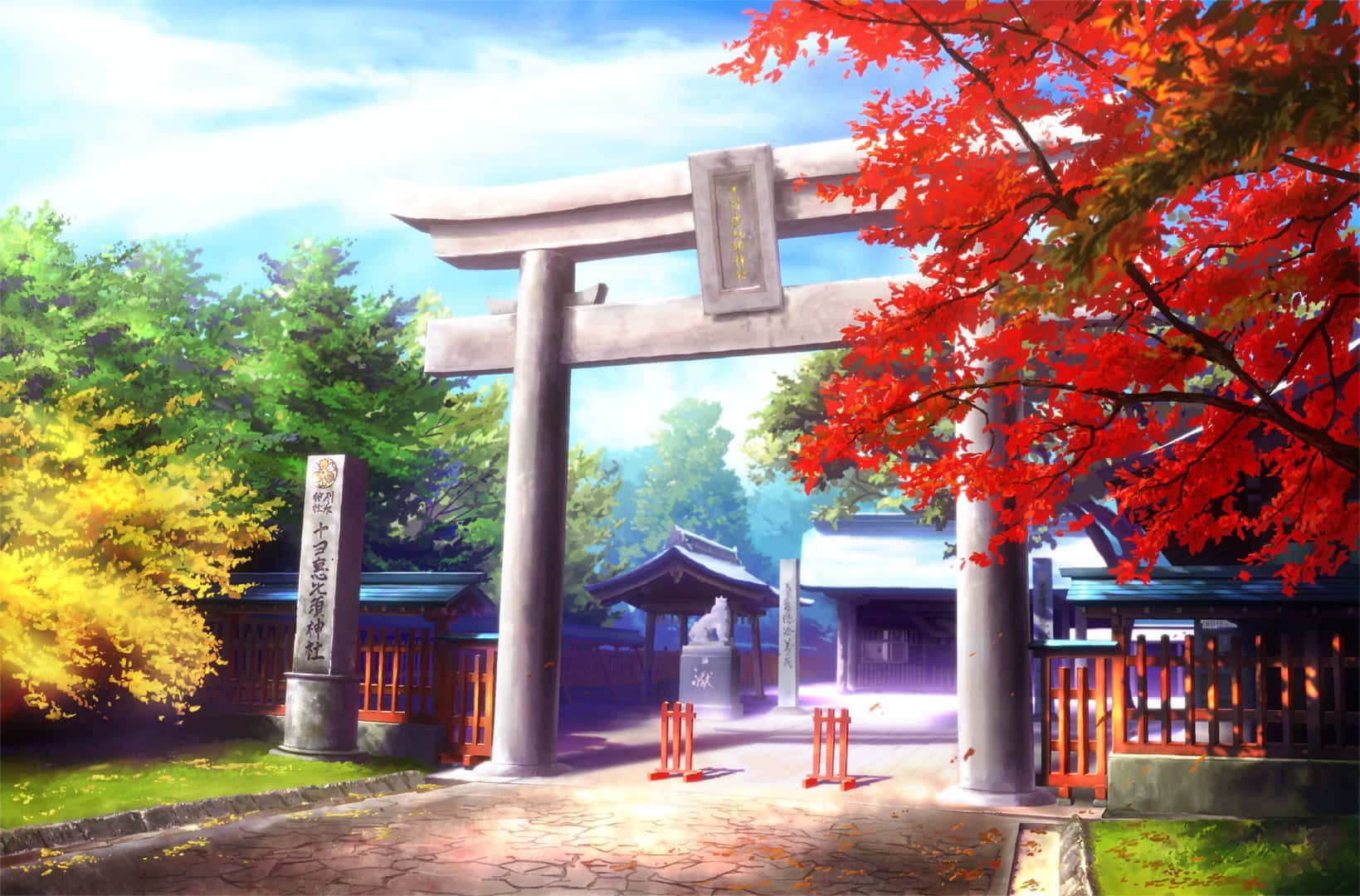 Shinto, torii gate, fiery red maple leaves, HD Desktop Wallpaper