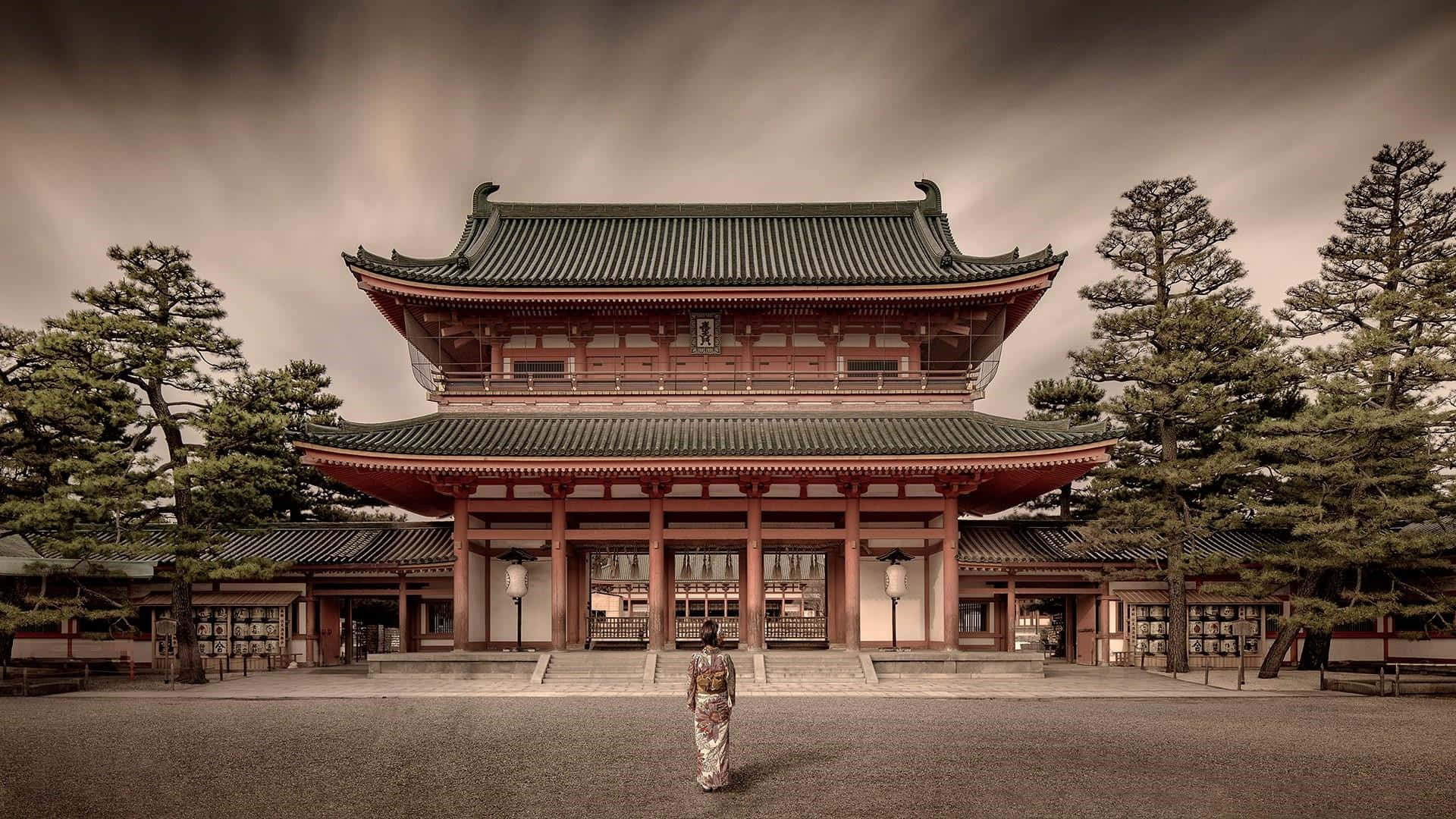 Shinto, kimono, traditional Japanese temple, Full HD Desktop Wallpaper