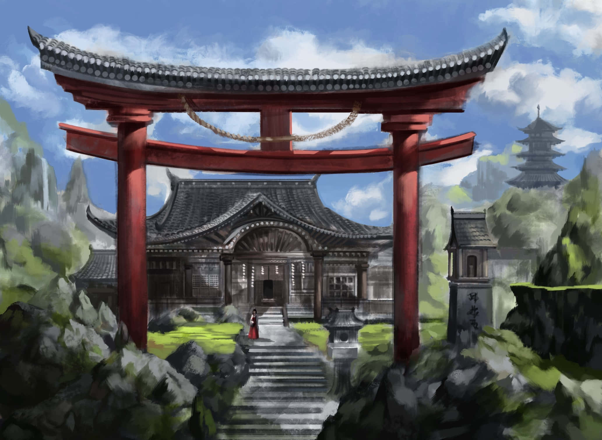 Shinto, shrine, torii gate, Full HD Desktop Wallpaper