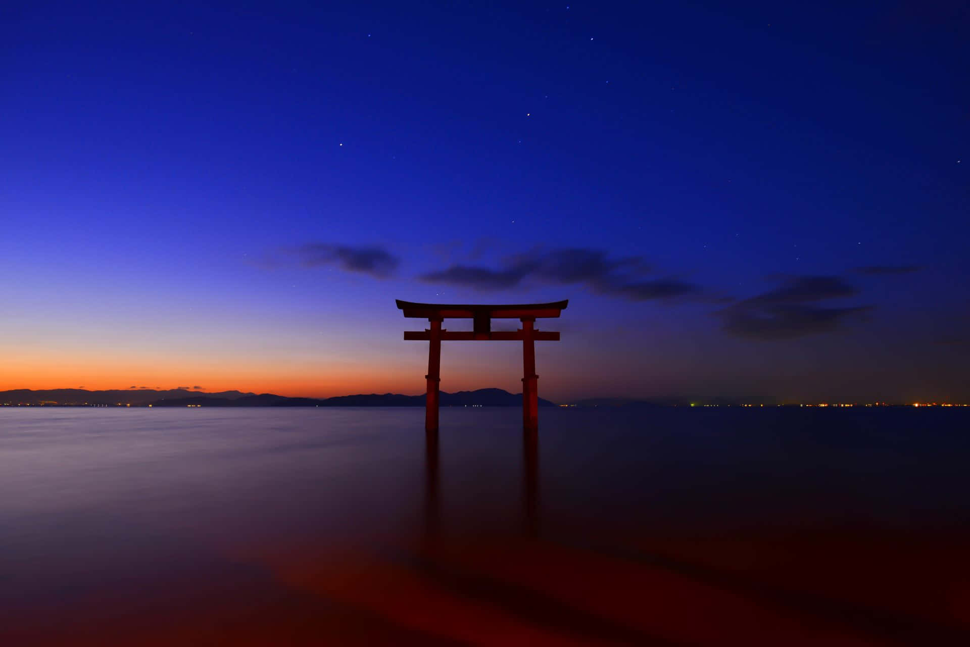 Shinto, red torii gate, twilight sky, Full HD Desktop Wallpaper
