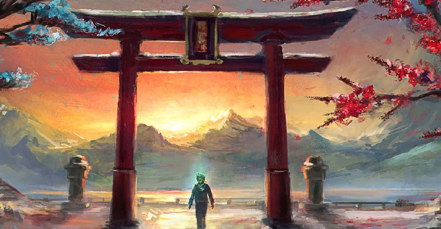 Shinto, torii gate, cherry blossoms, HD Desktop Wallpaper