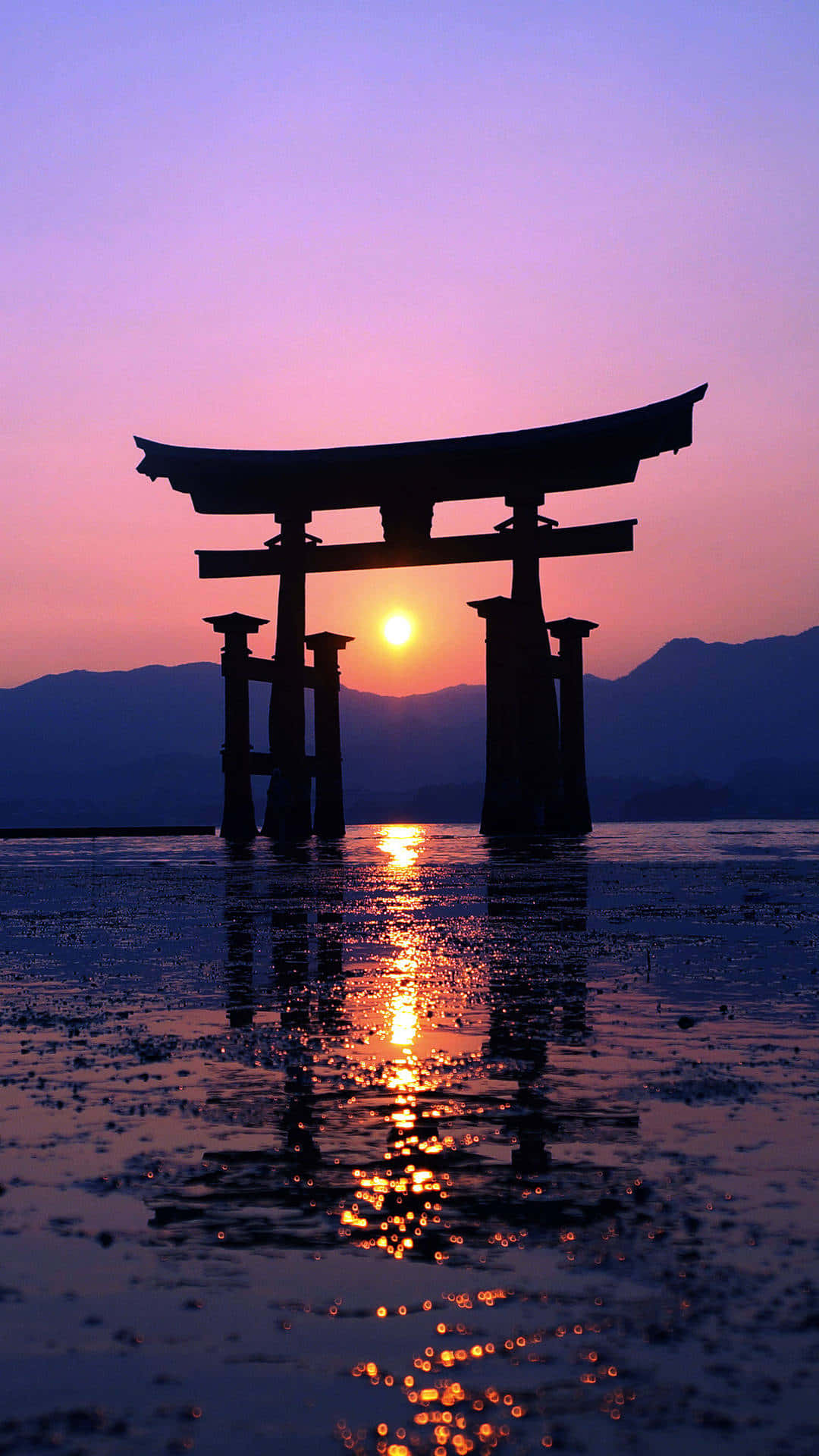 Shinto, torii gate, sunrise, Full HD Phone Wallpaper