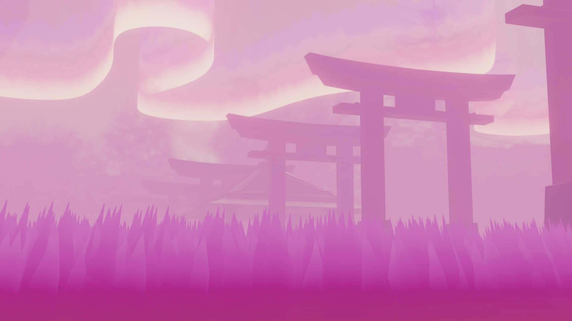 Shinto, torii gates, misty purple grass, Full HD Desktop Wallpaper