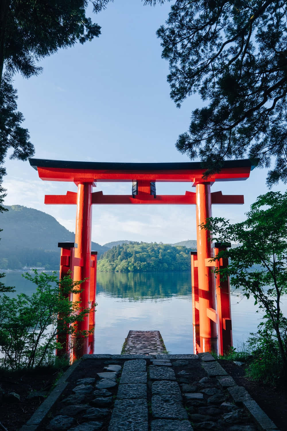 Shinto, torii gate, tranquil lake, HD Phone Wallpaper