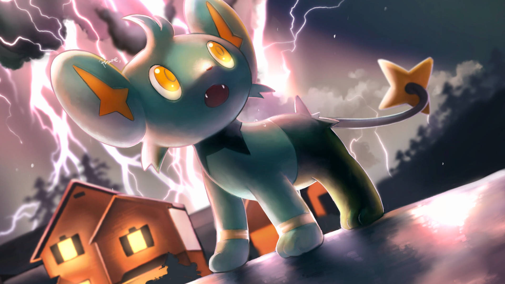 Shinx, lightning, thunderstorm, Full HD Desktop Wallpaper