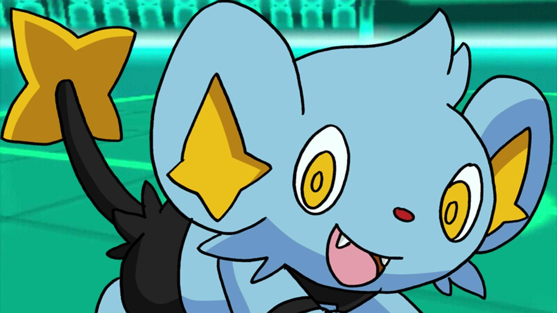 Shinx, blue anime creature, yellow star-shaped ears, Full HD Desktop Wallpaper