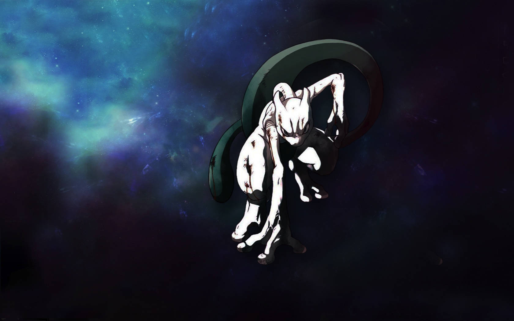 Shiny Mewtwo, cosmic nebula, blues and purples, HD Desktop Wallpaper