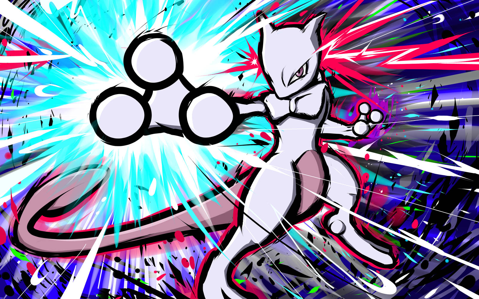 Shiny Mewtwo, comic art, anime illustration, HD Desktop Wallpaper