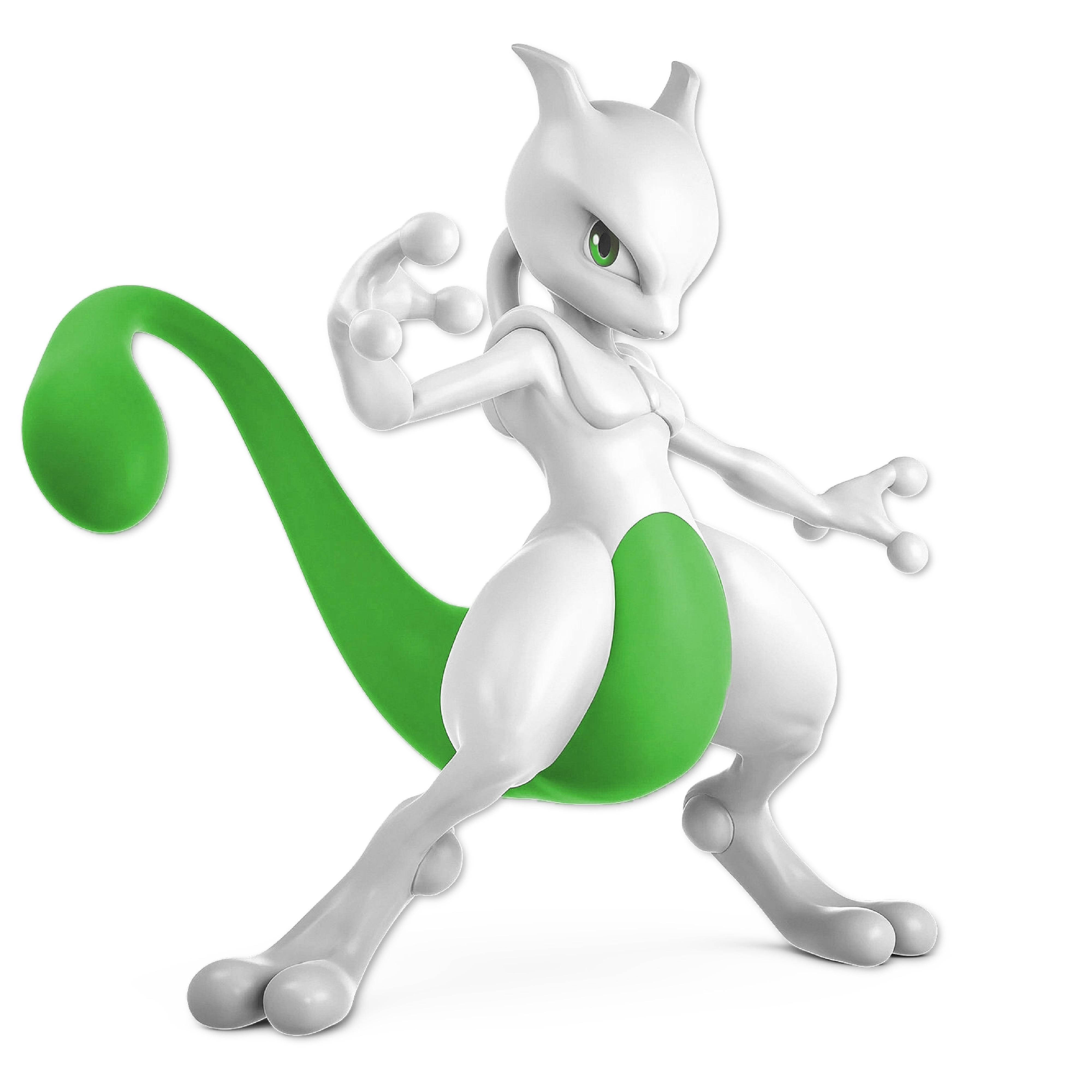Shiny Mewtwo, white and green, glowing green eyes, 4K Desktop Wallpaper