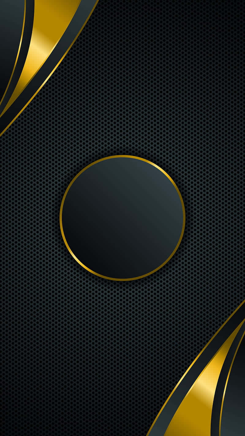 elegant black gold design, sleek black perforated surface, glossy gold curved accents, HD Phone Wallpaper