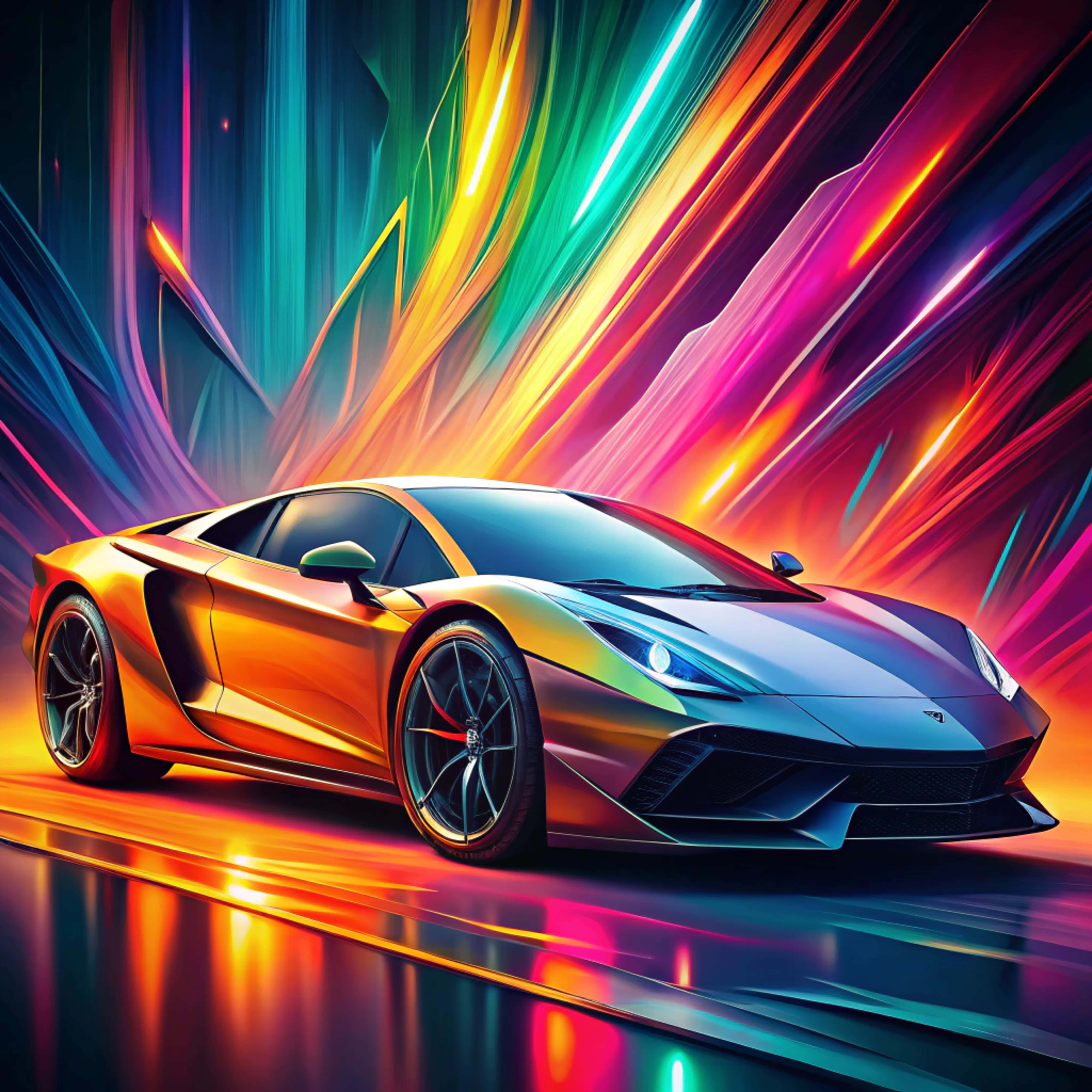 sports car, gold, reflective surface, 8K Desktop Wallpaper