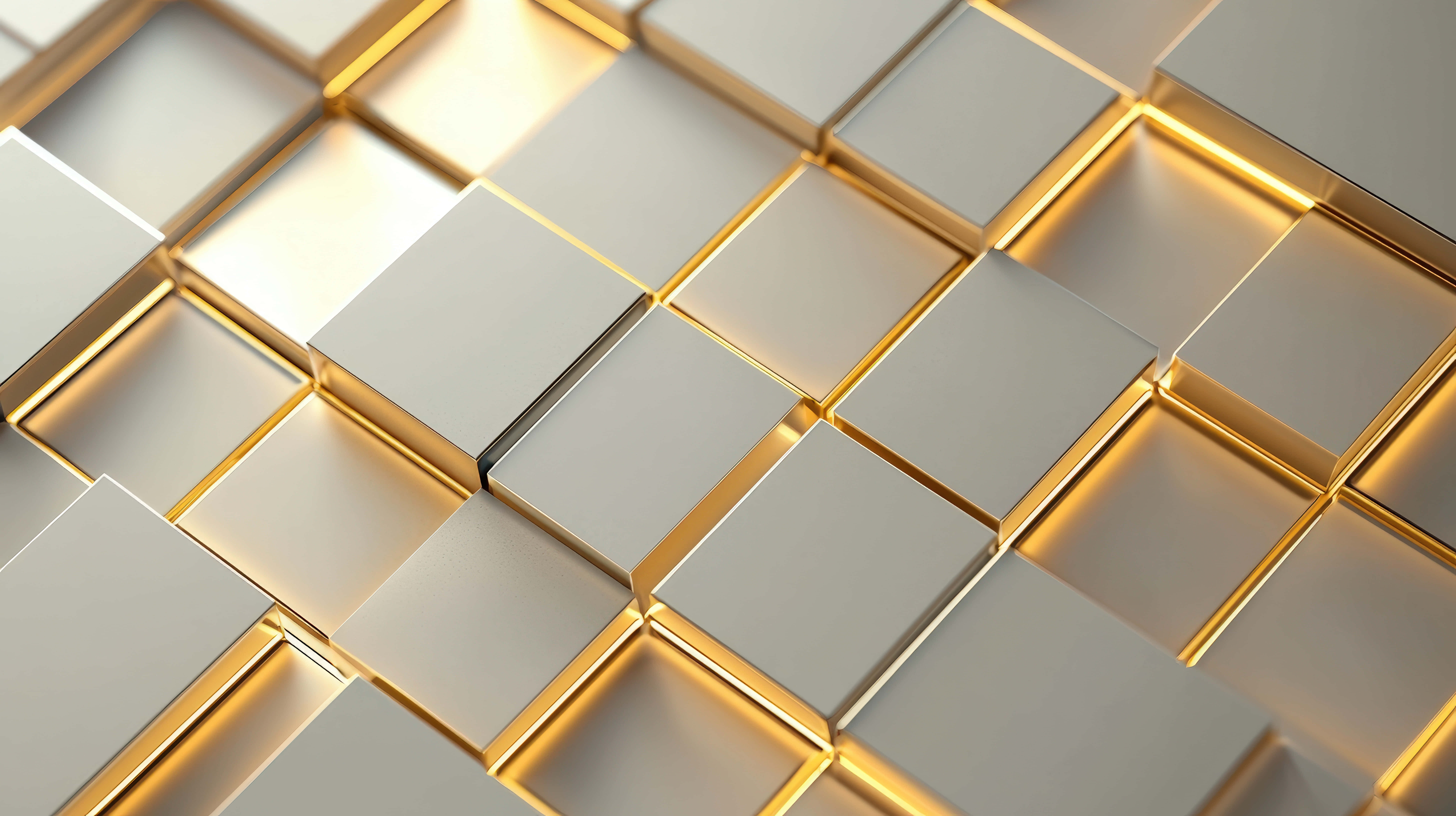 metallic gold, silver tiles, geometric pattern, 8K Desktop Wallpaper