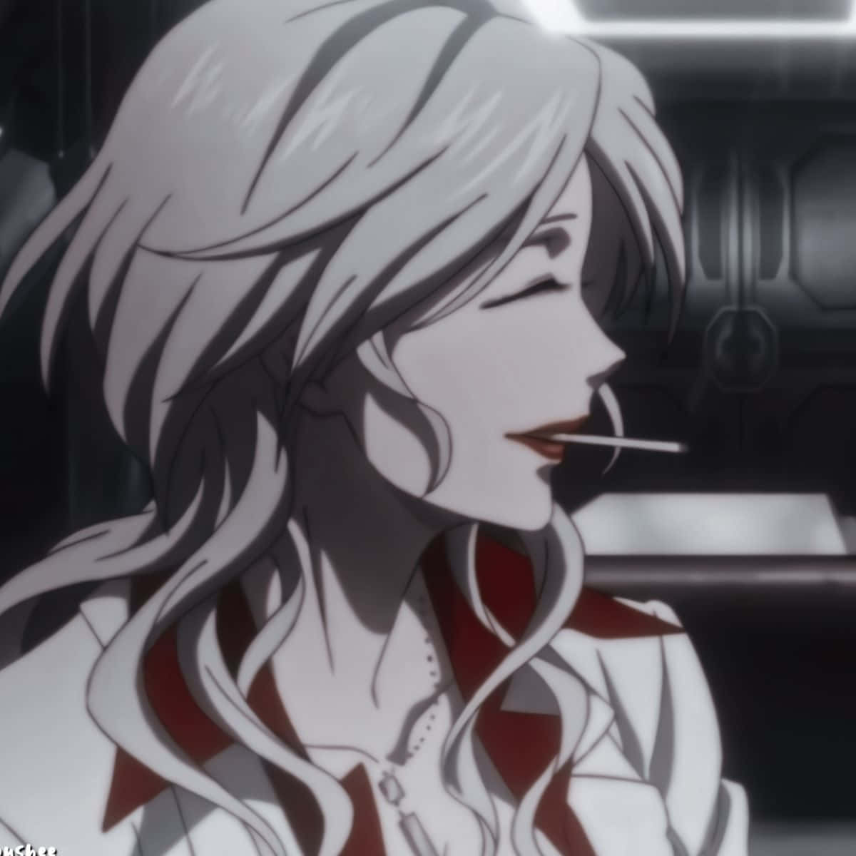 Shion Karanomori, silver-haired anime woman, closed eyes, SD Desktop Wallpaper
