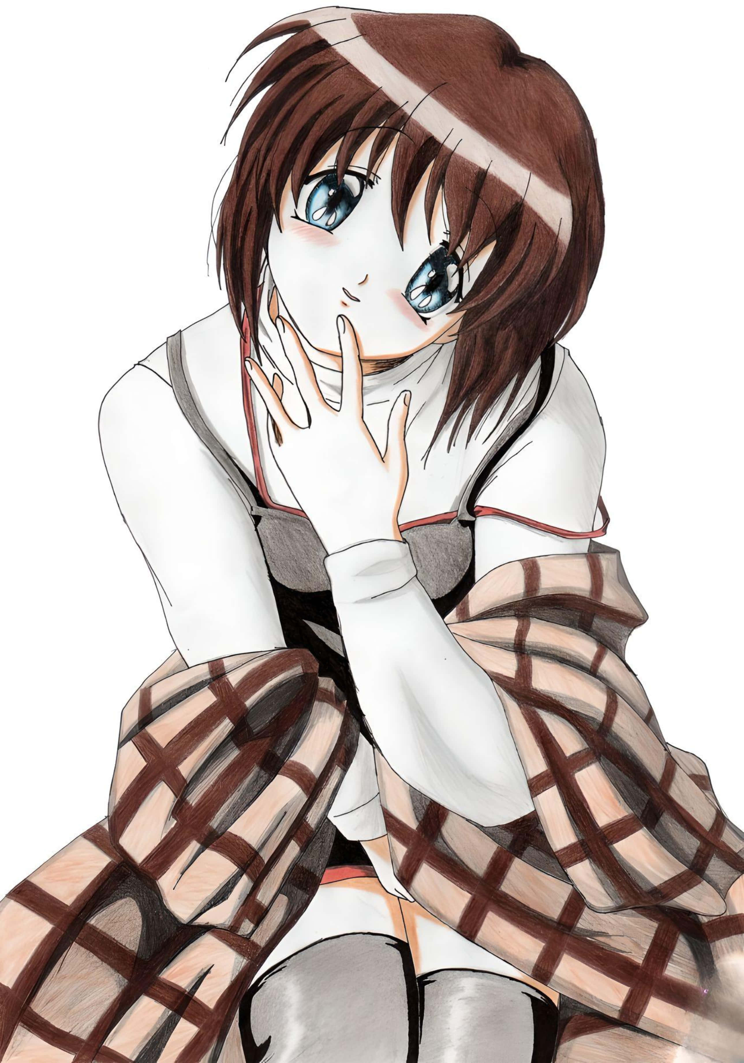 Shiori Misaka, cherry blossoms, brown hair, 2K Phone Wallpaper