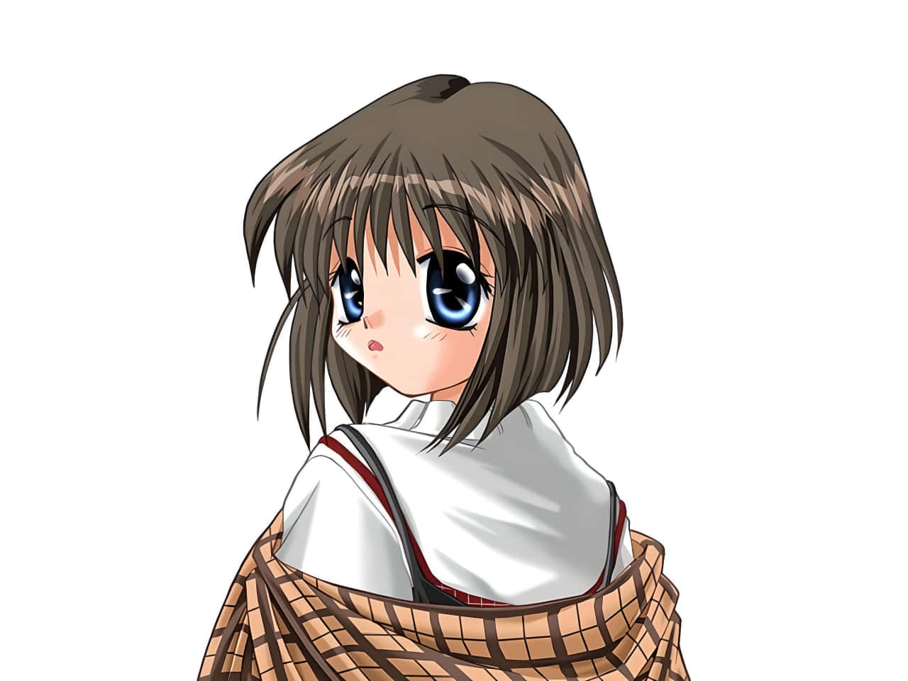 Shiori Misaka, brown hair, large blue eyes, HD Desktop Wallpaper