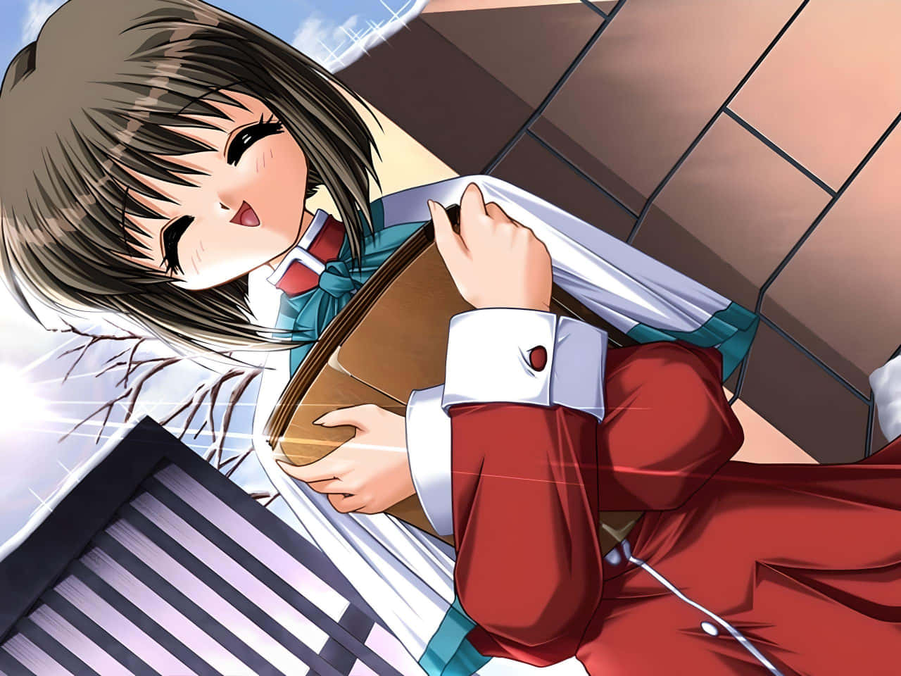 Shiori Misaka, red and white school uniform, book, HD Desktop Wallpaper
