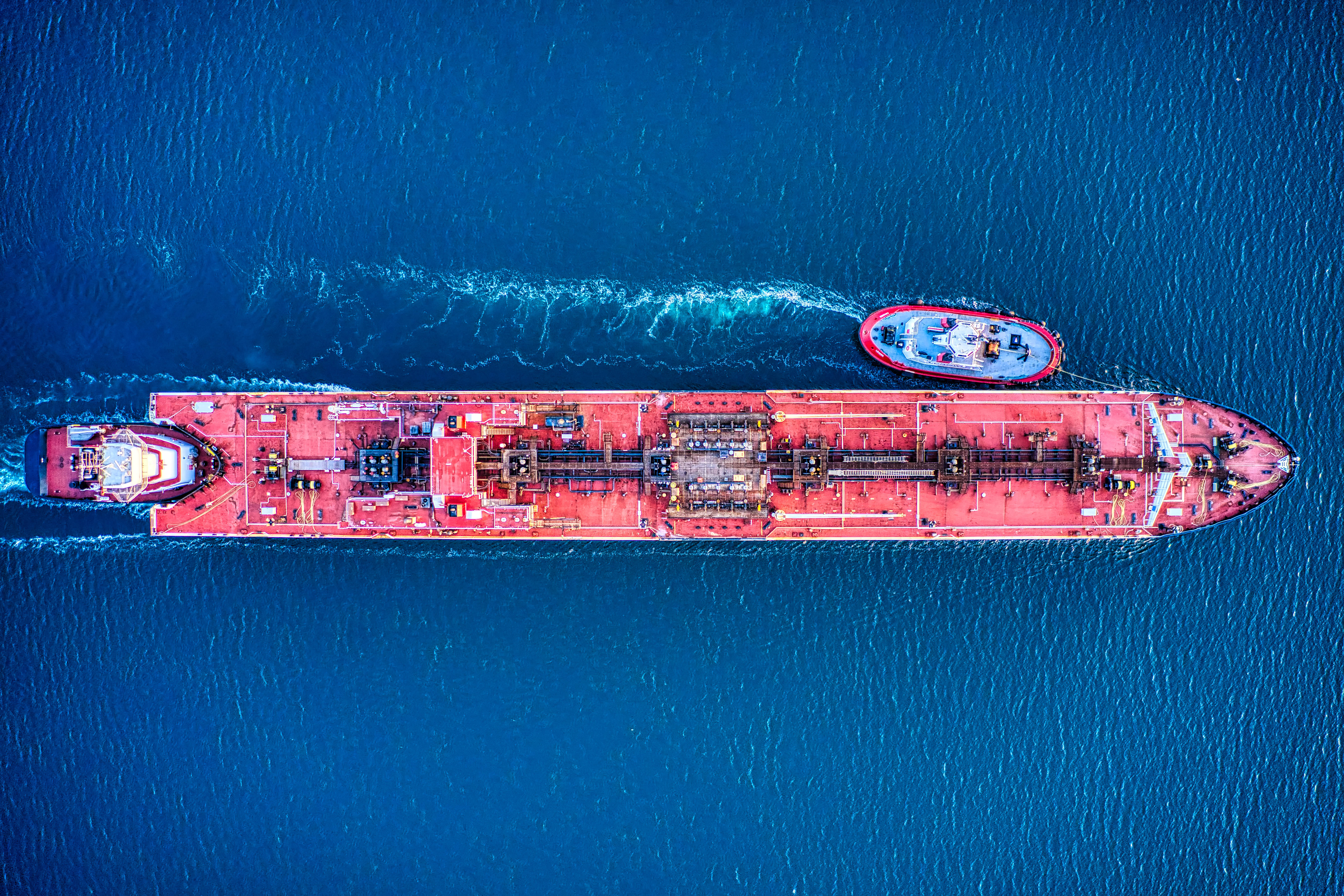 red cargo ship, aerial view, massive red tanker ship, 5K Desktop Wallpaper