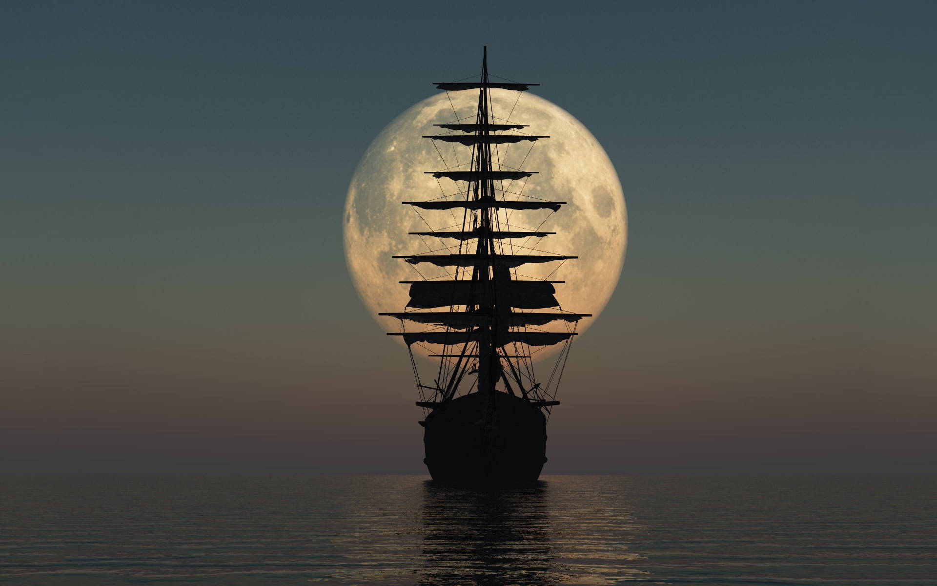 tall ship, silhouette, water, Full HD Desktop Wallpaper