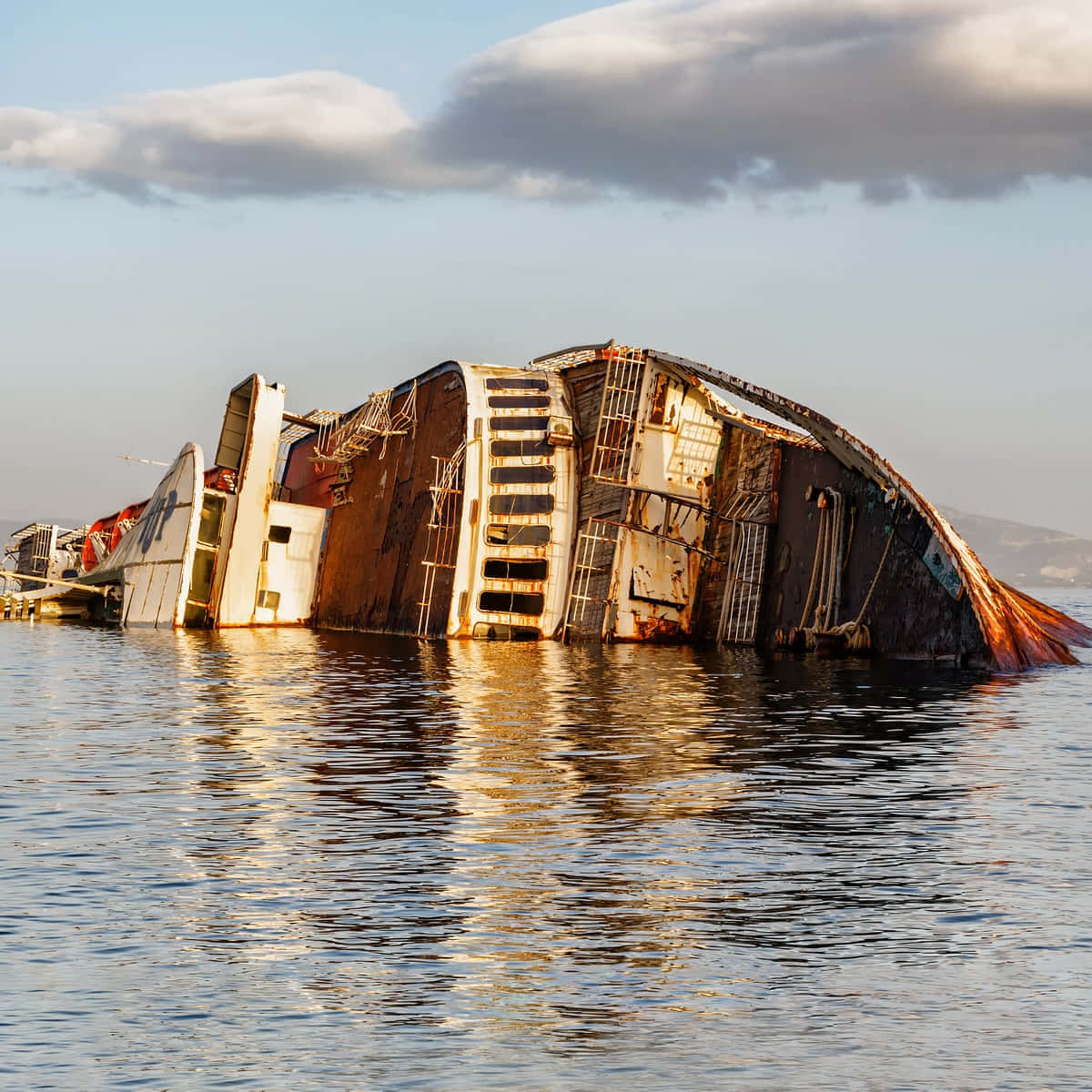 shipwreck, dawn, calm waters, SD Desktop Wallpaper