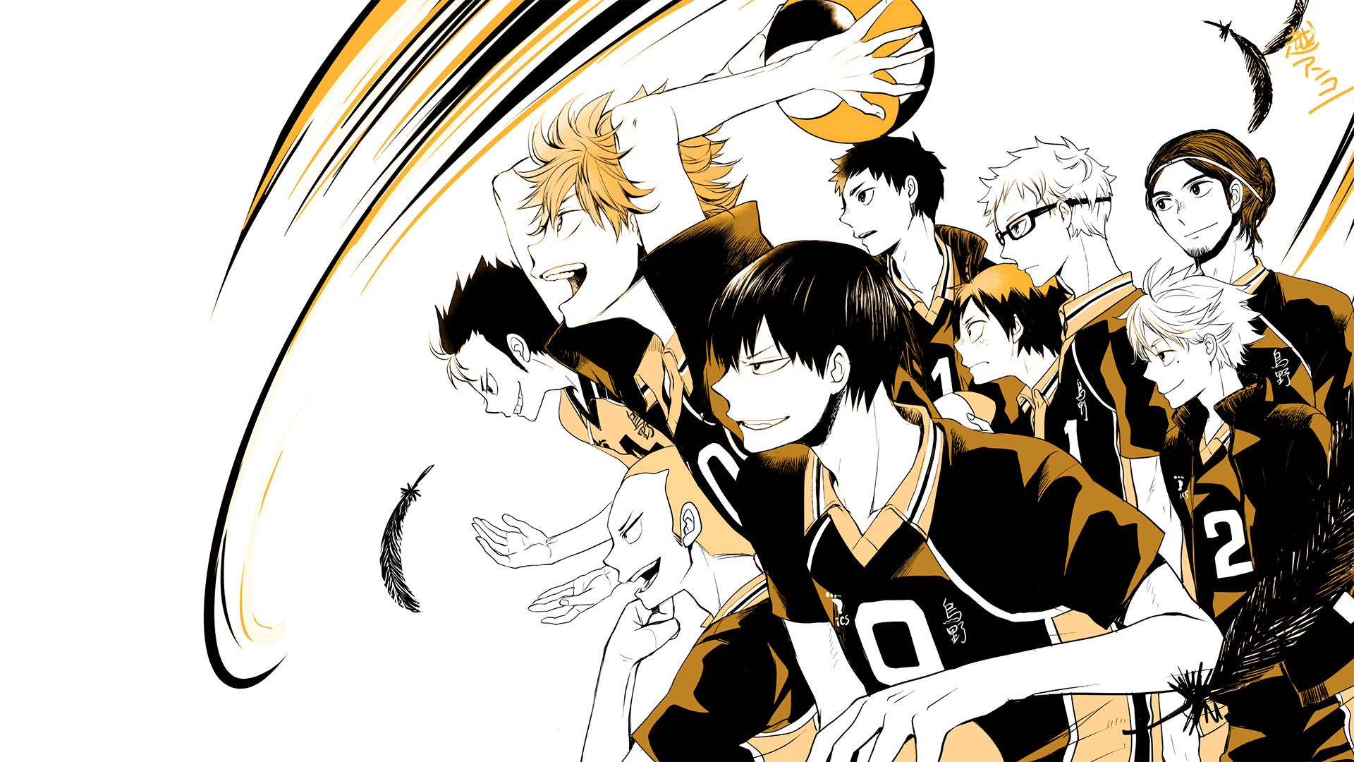 Shiratorizawa, black and gold uniforms, anime volleyball players, Full HD Desktop Wallpaper