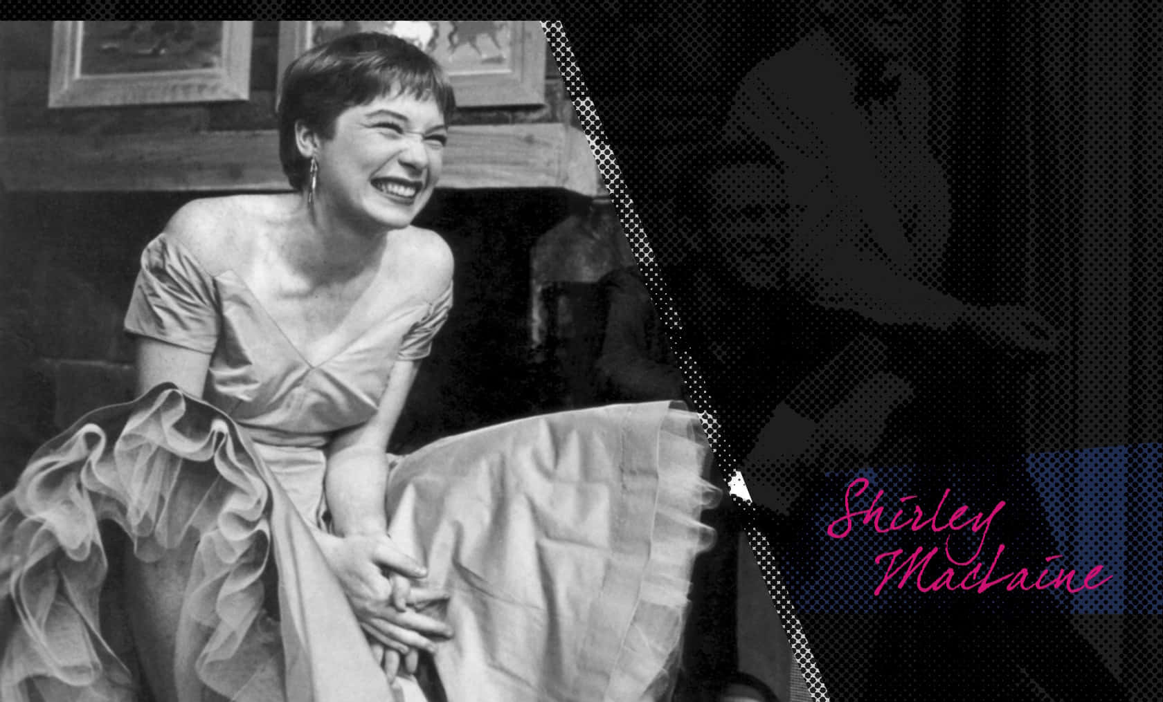 Shirley MacLaine, black and white portrait, ruffled dress, HD Desktop Wallpaper