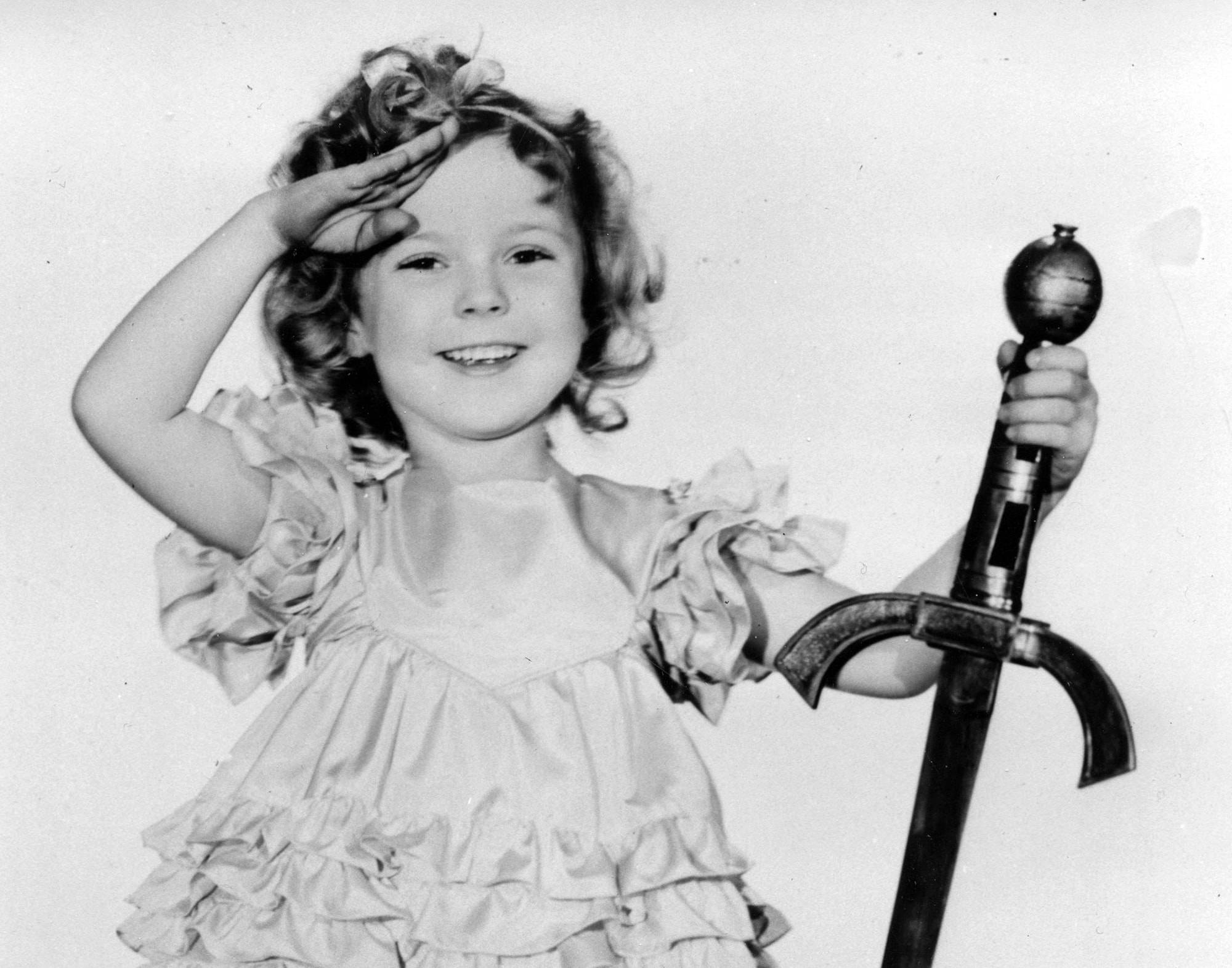 Shirley Temple, ruffled dress, ornate sword, Full HD Desktop Wallpaper