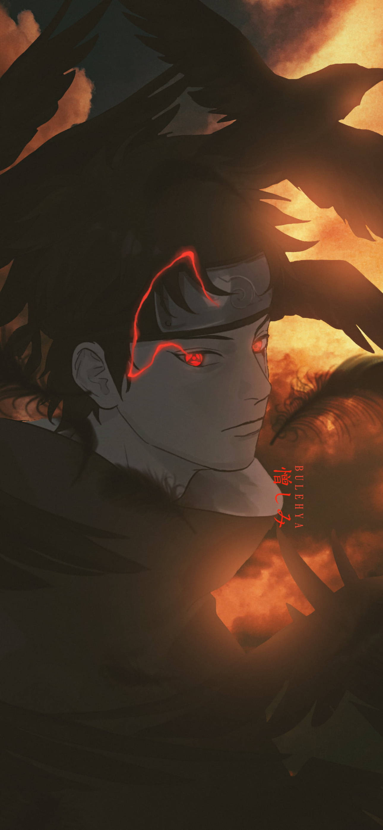 Shisui Uchiha, glowing red eyes, chakra markings, 2K Phone Wallpaper