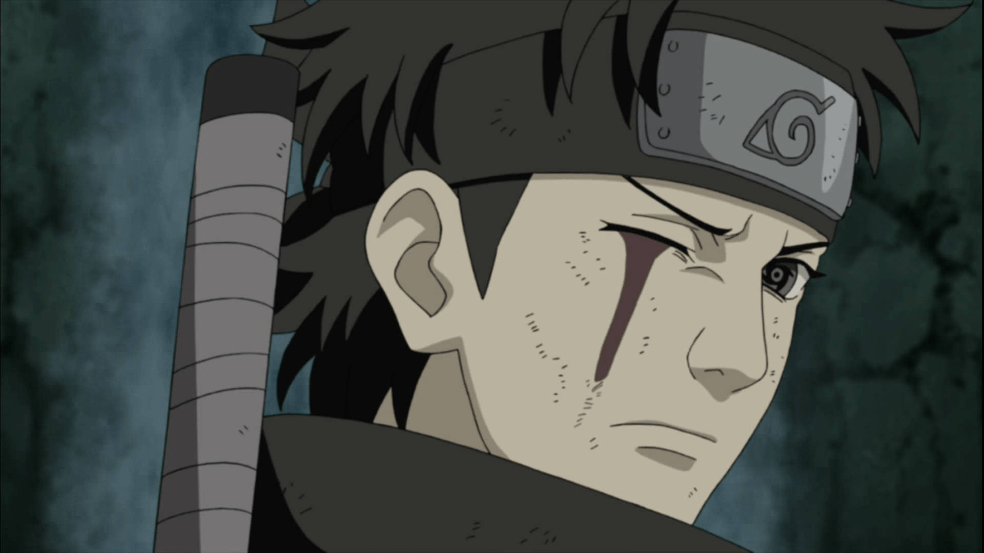 Shisui Uchiha, forehead protector, tear streaking down his cheek, Full HD Desktop Wallpaper